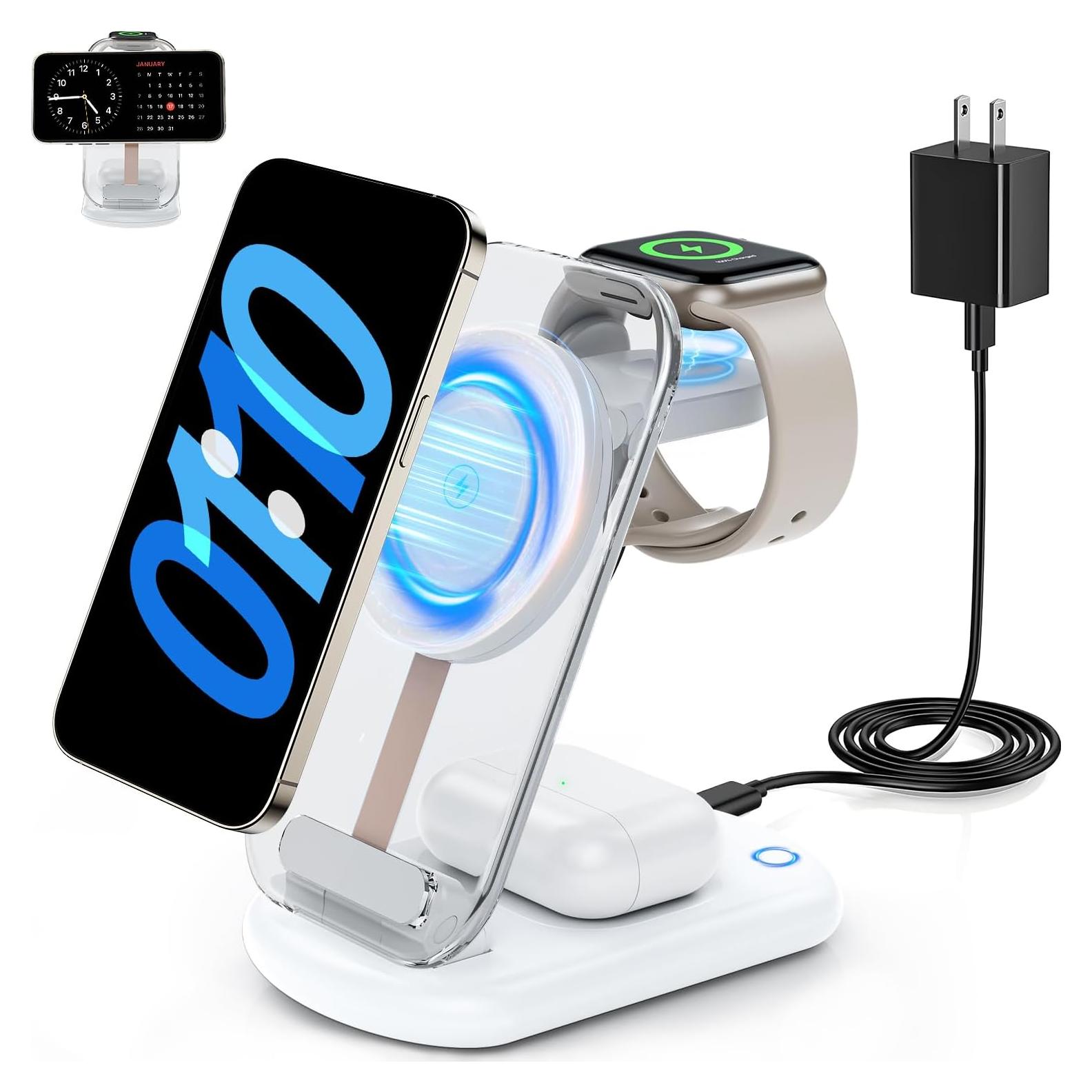 Cargador Inalámbrico 3 en 1 Mag-Safe Blanco para iPhone