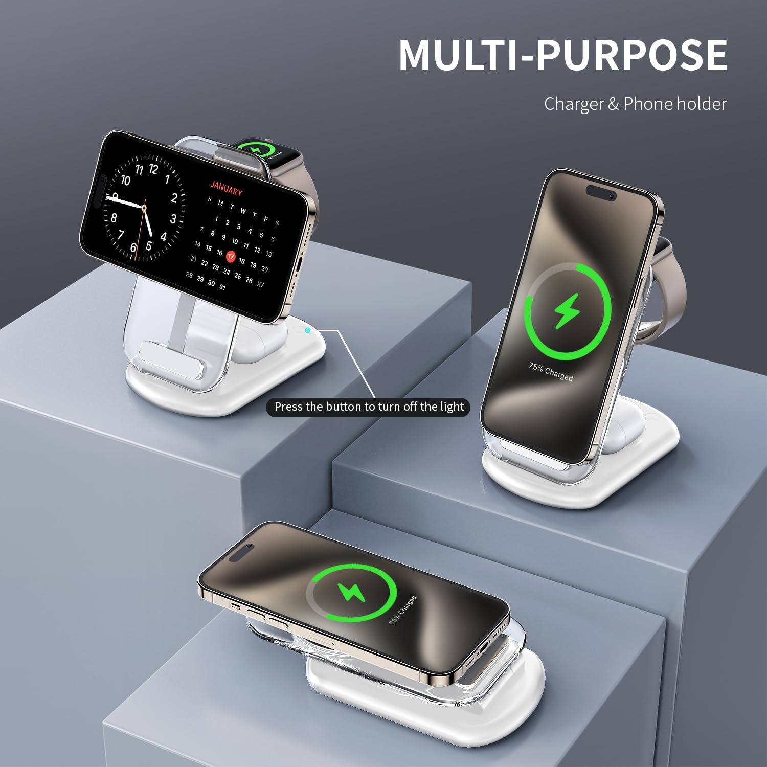 Cargador Inalámbrico 3 en 1 Mag-Safe Blanco para iPhone