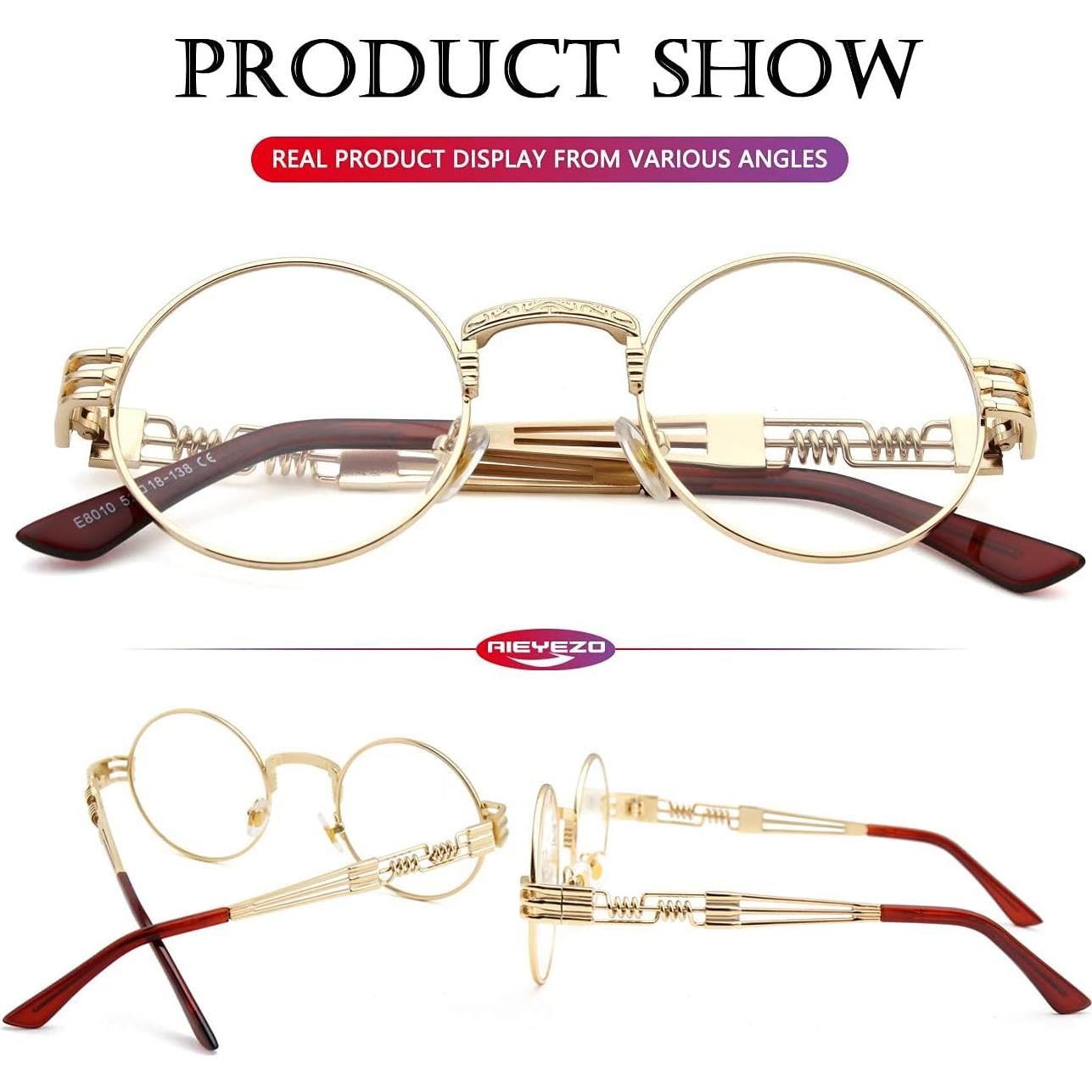 Gafas de sol redondas AIEYEZO steampunk 100% UV bloqueadas