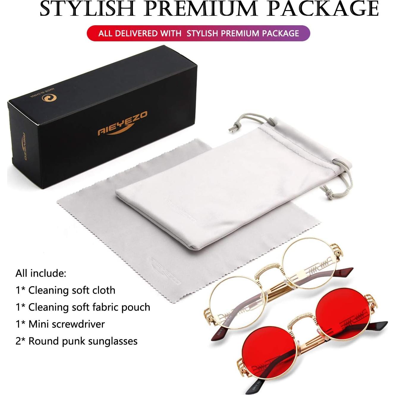 Gafas de sol redondas AIEYEZO steampunk 100% UV bloqueadas