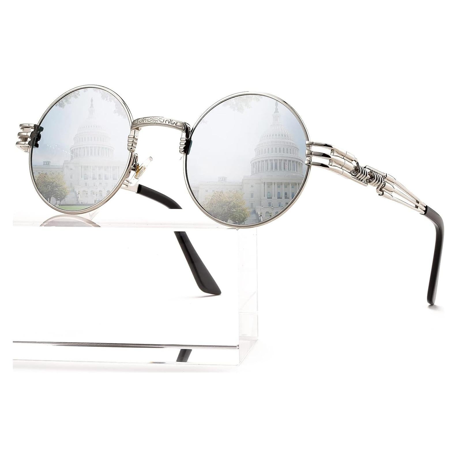 Gafas de sol redondas AIEYEZO steampunk plata 48mm UV