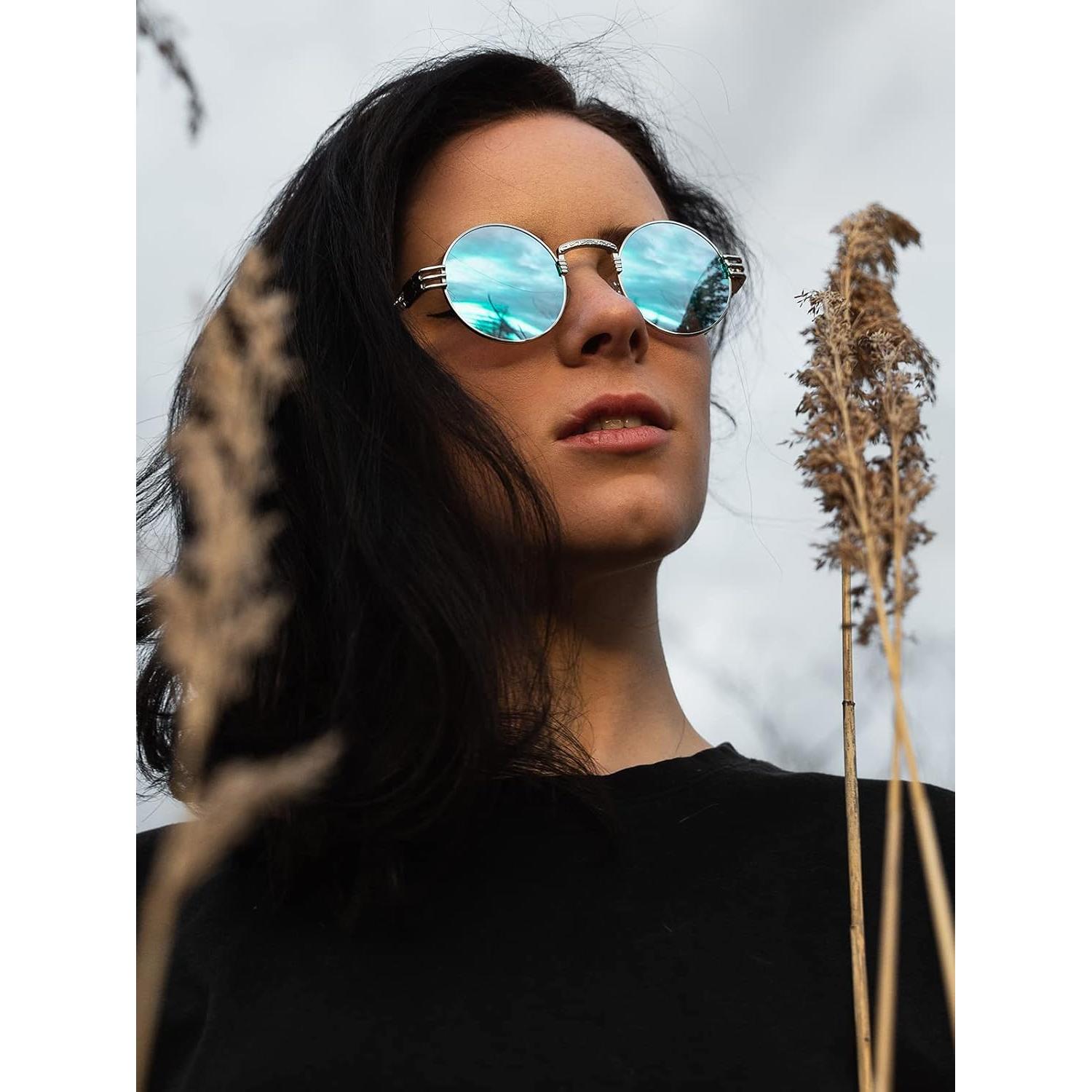 Gafas de sol redondas AIEYEZO steampunk plata 48mm UV