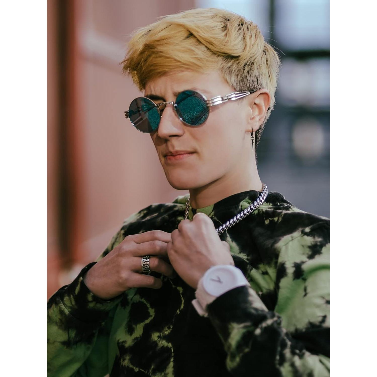 Gafas de sol redondas AIEYEZO steampunk plata 48mm UV