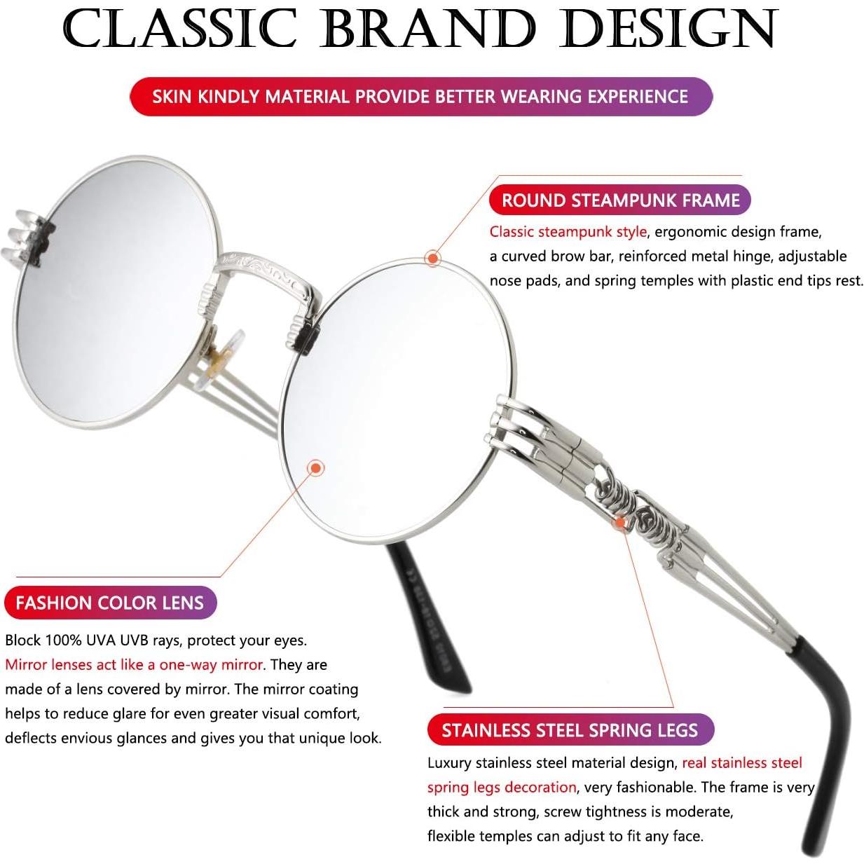 Gafas de sol redondas AIEYEZO steampunk plata 48mm UV