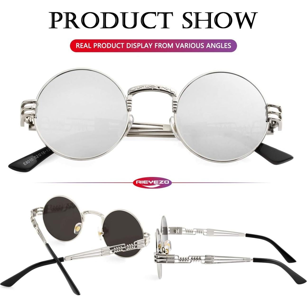 Gafas de sol redondas AIEYEZO steampunk plata 48mm UV