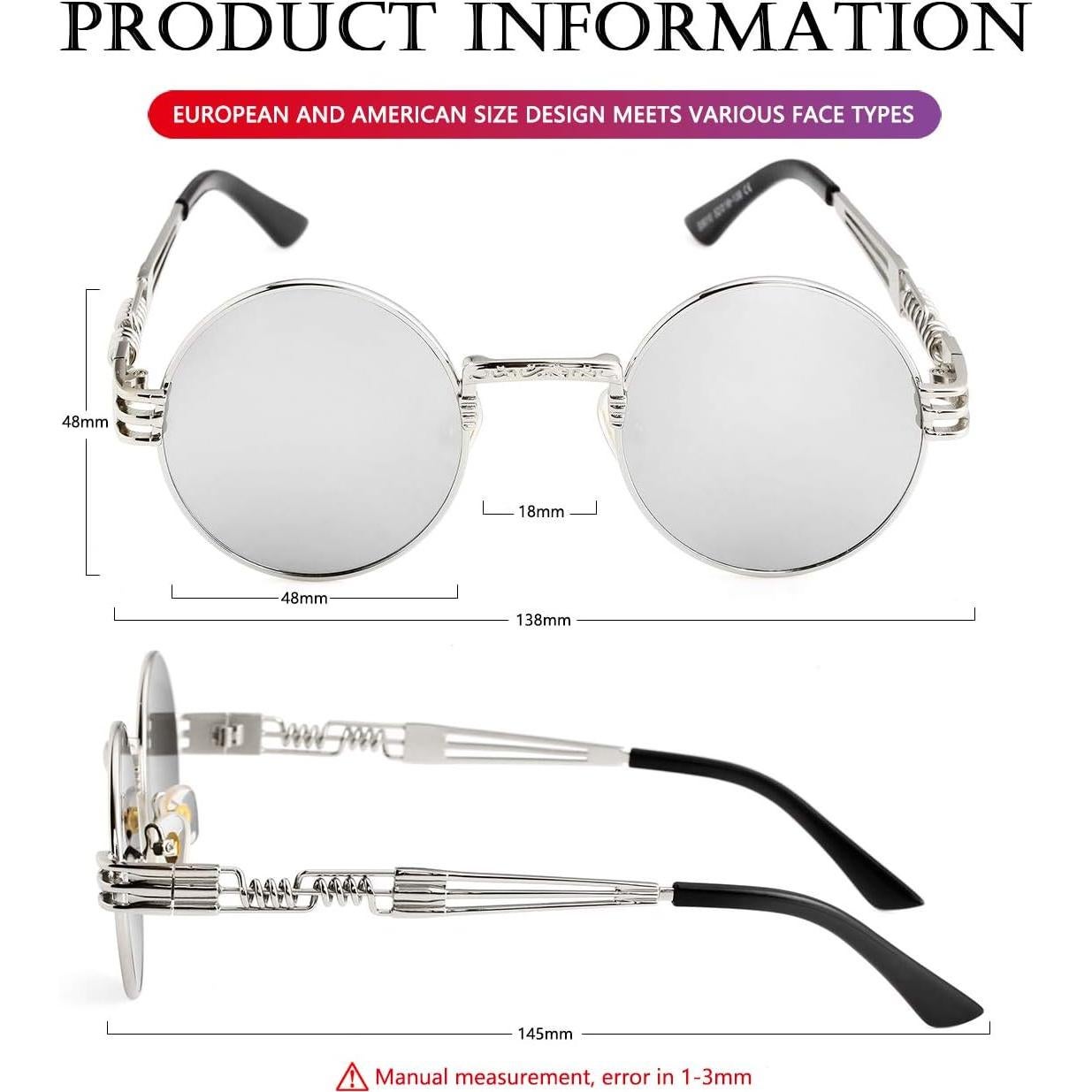 Gafas de sol redondas AIEYEZO steampunk plata 48mm UV