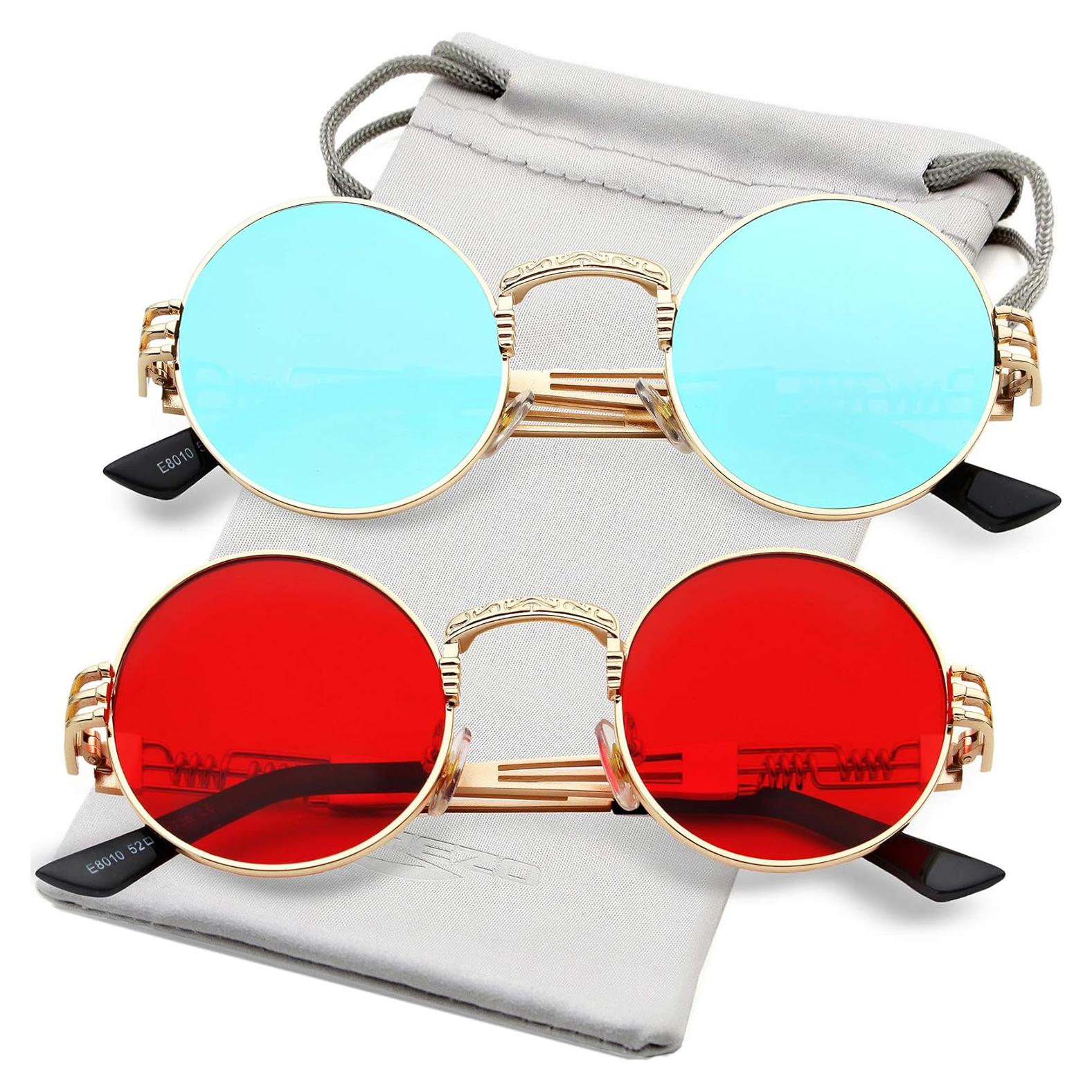 Gafas de sol redondas AIEYEZO steampunk 100% UV oro/rojo