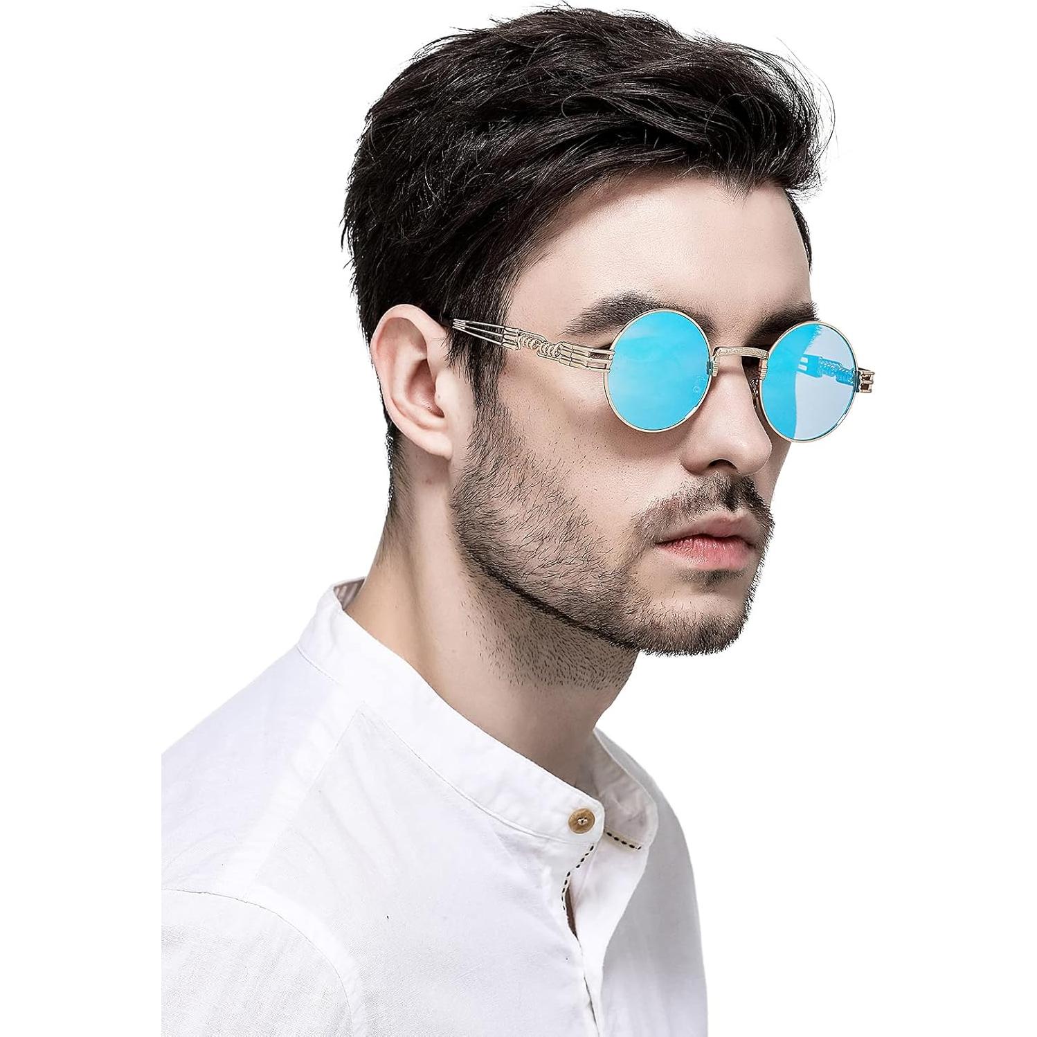 Gafas de sol redondas AIEYEZO steampunk 100% UV oro/rojo