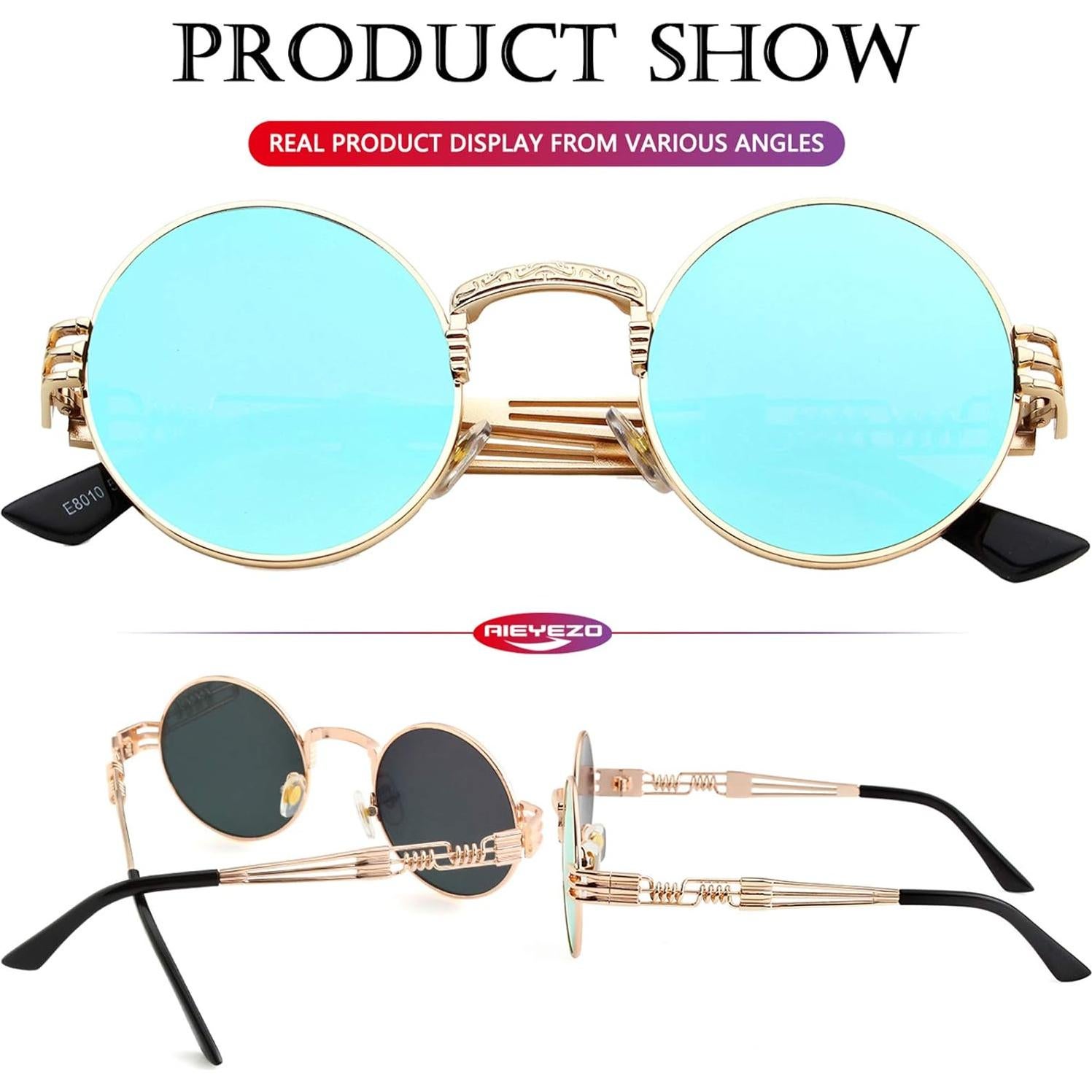 Gafas de sol redondas AIEYEZO steampunk 100% UV oro/rojo