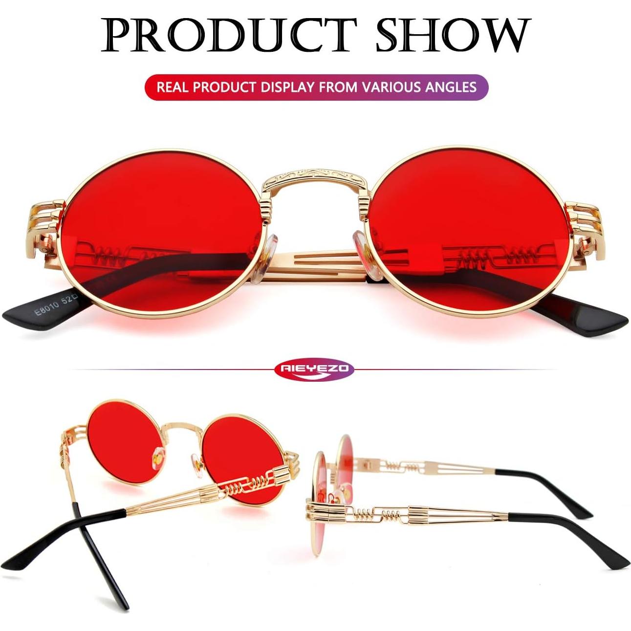 Gafas de sol redondas AIEYEZO steampunk 100% UV oro/rojo