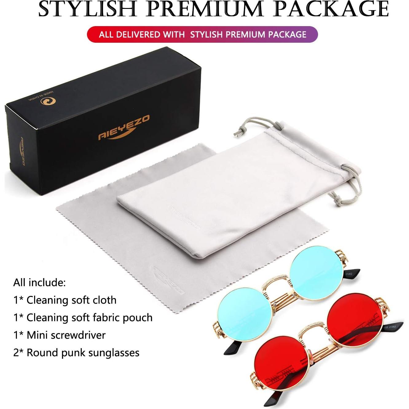 Gafas de sol redondas AIEYEZO steampunk 100% UV oro/rojo