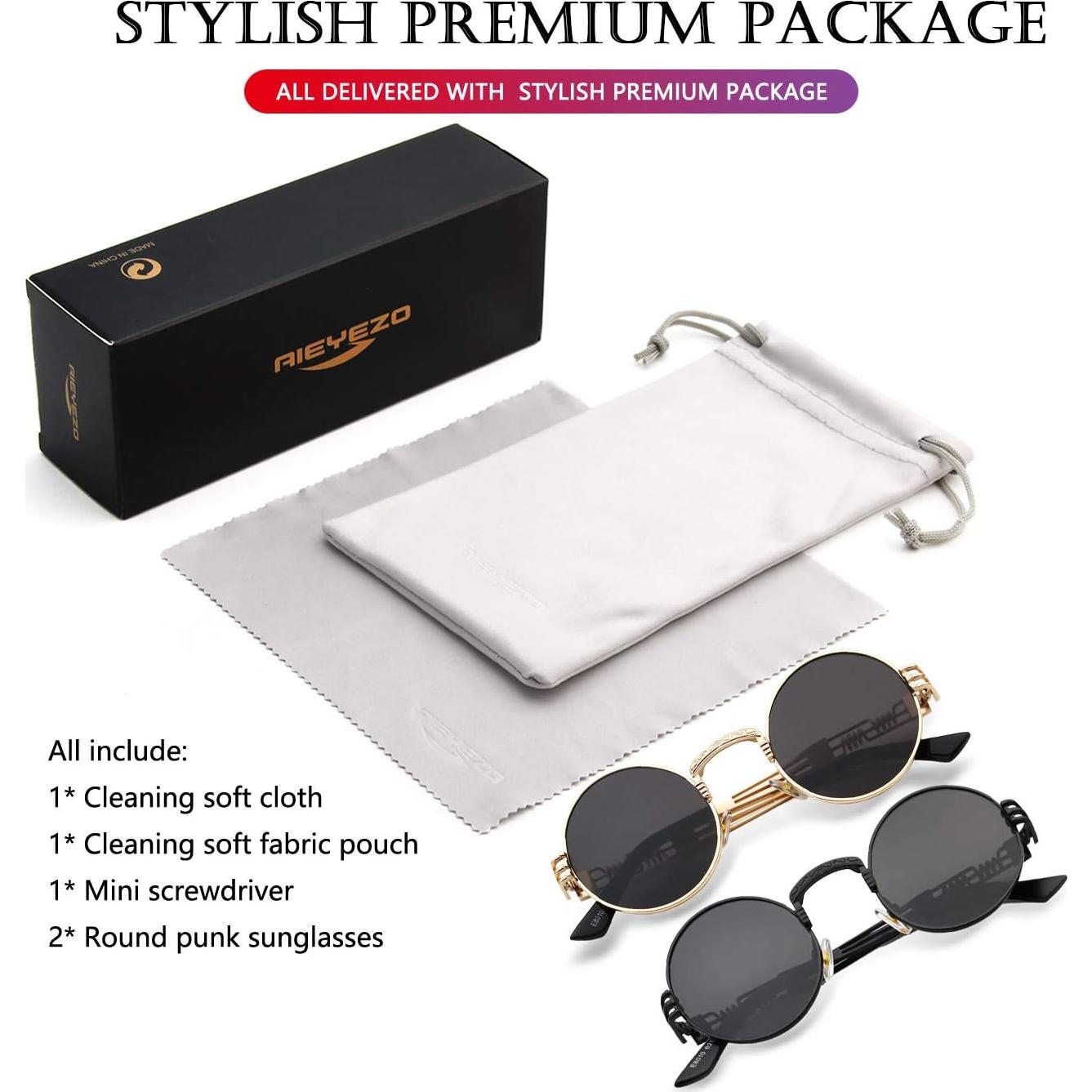 Gafas de sol redondas AIEYEZO steampunk UV 100% bloqueadores