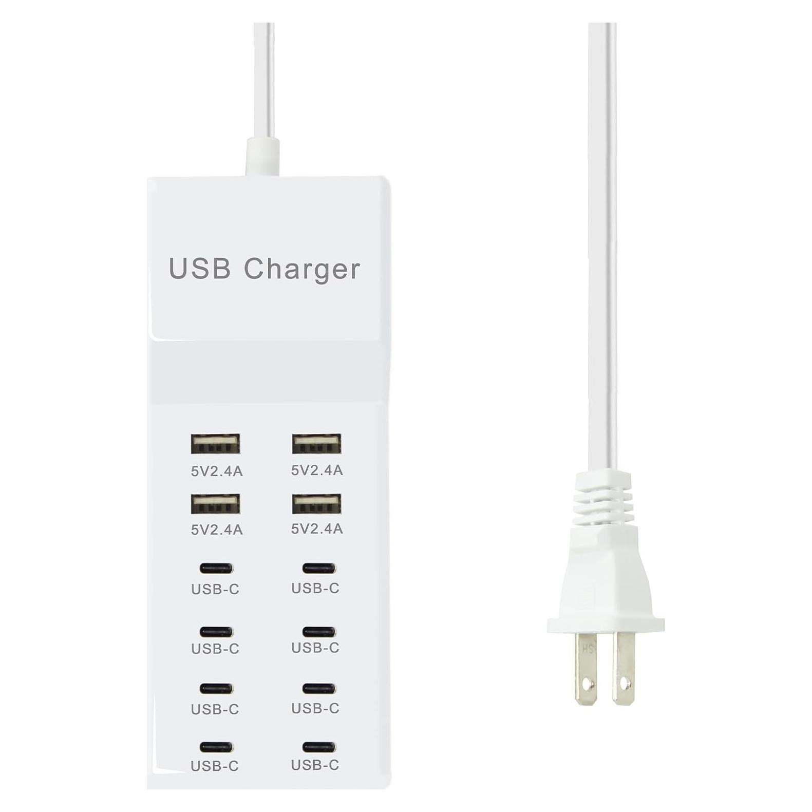 Cargador USB 12 Puertos - 4 USB-A y 8 USB-C Blanco