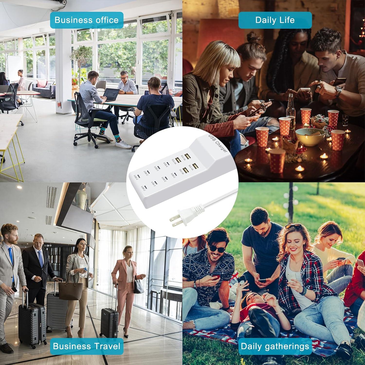 Cargador USB 12 Puertos - 4 USB-A y 8 USB-C Blanco