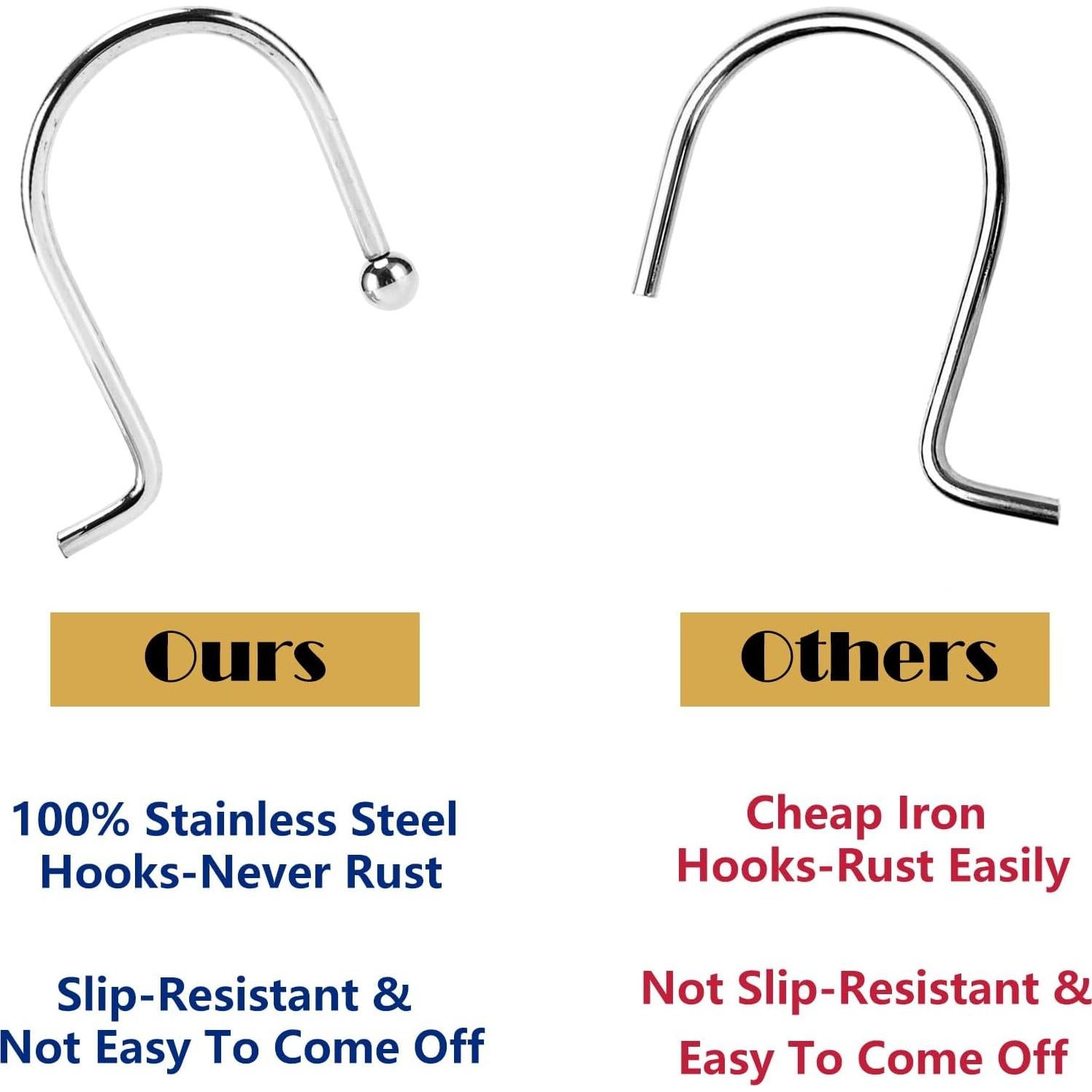 Ganchos de Cortina de Ducha Rosa YanKiTour - 12 Piezas Acero Inoxidable