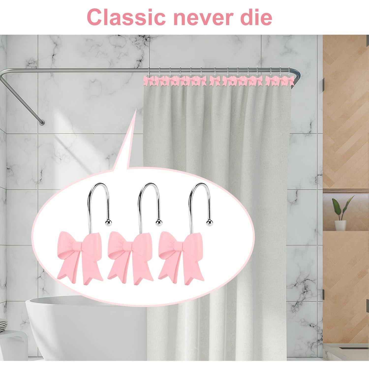 Ganchos de Cortina de Ducha Rosa YanKiTour - 12 Piezas Acero Inoxidable
