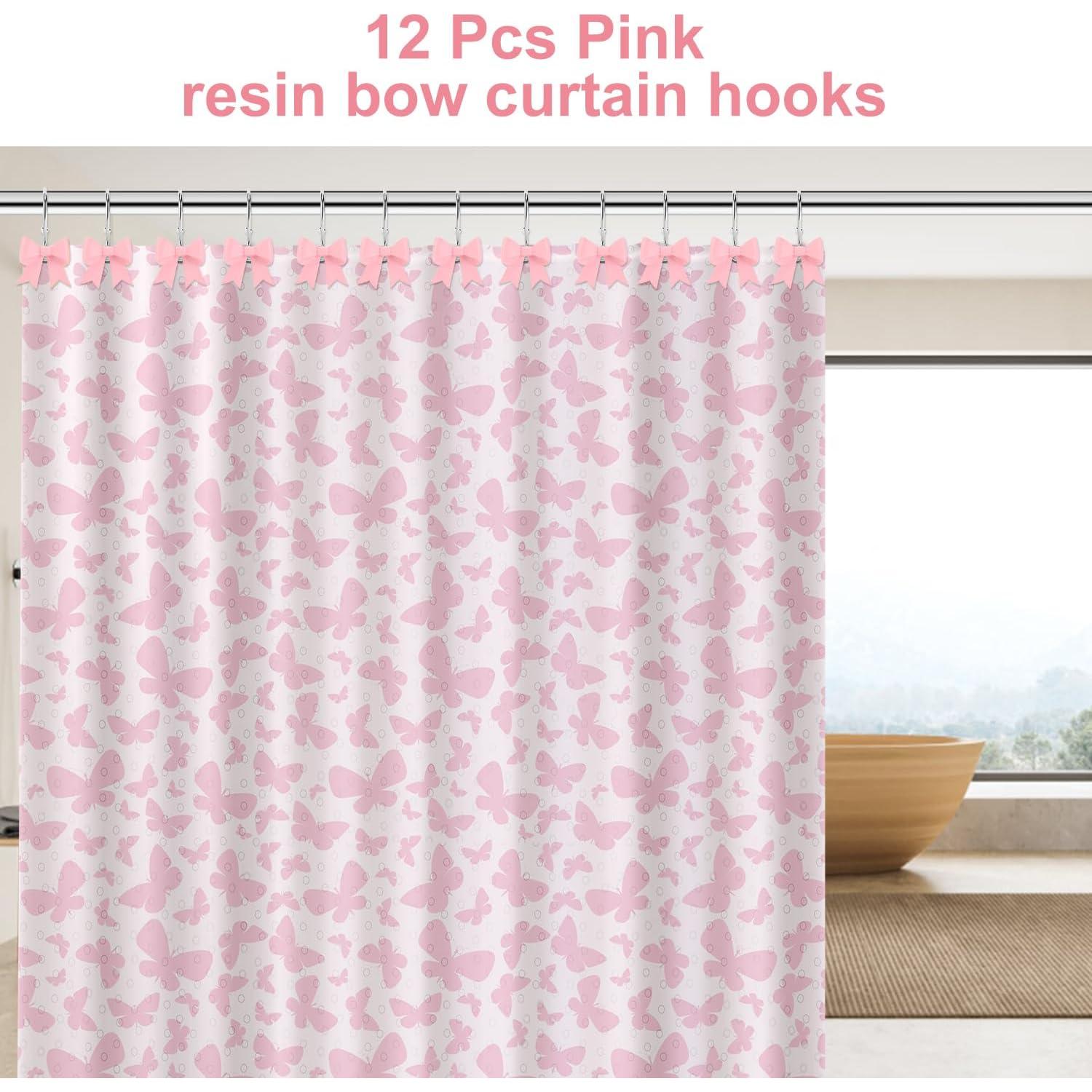Ganchos de Cortina de Ducha Rosa YanKiTour - 12 Piezas Acero Inoxidable