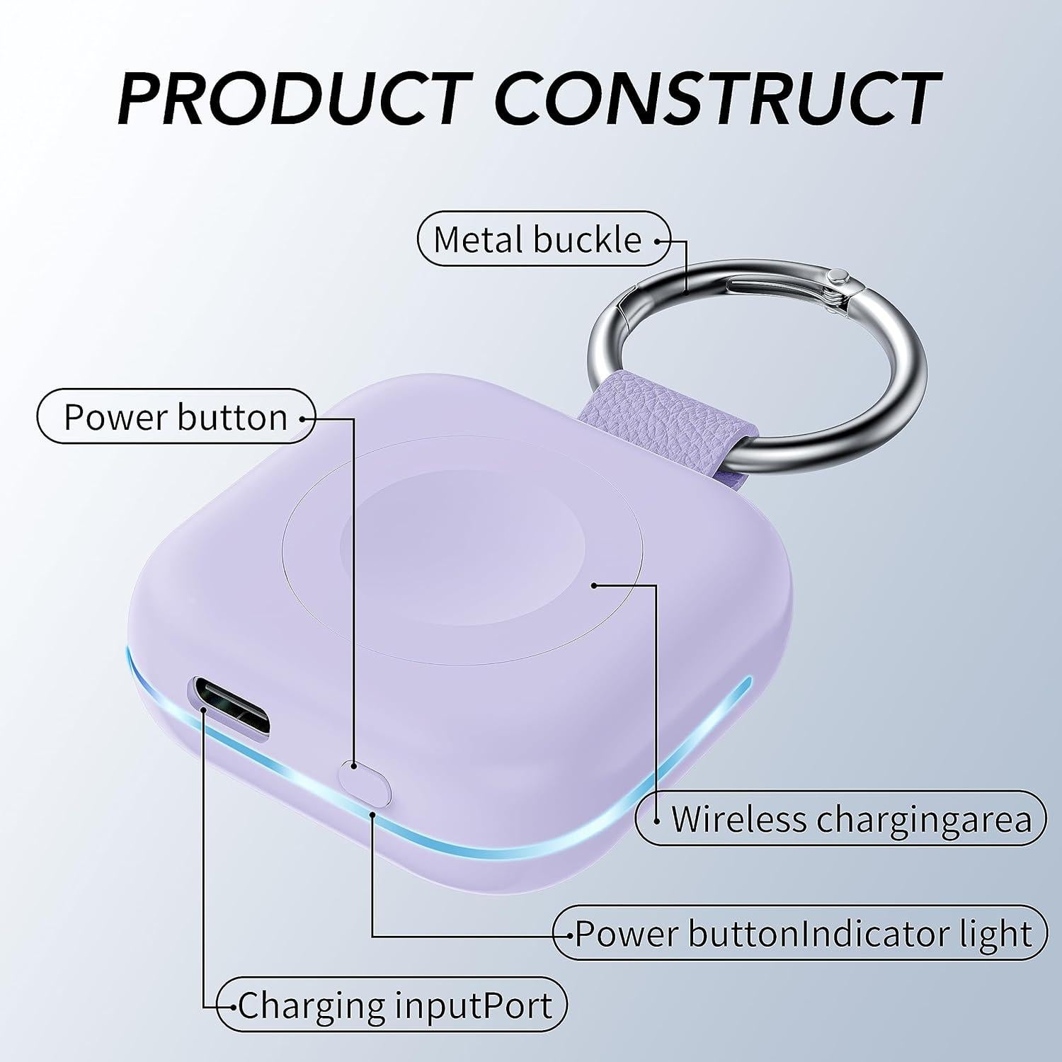 Cargador portátil Apple Watch 1200mAh tipo llavero púrpura