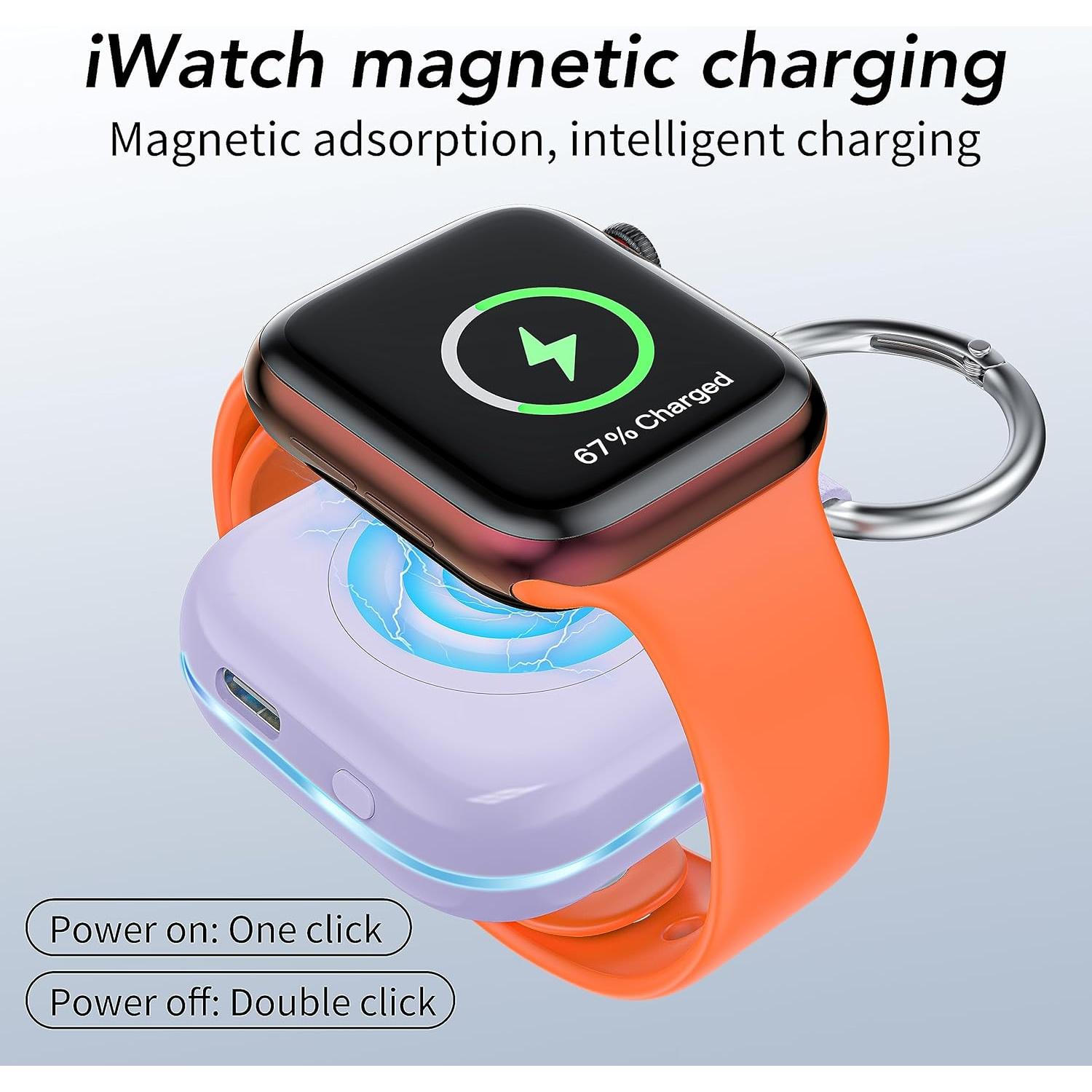 Cargador portátil Apple Watch 1200mAh tipo llavero púrpura