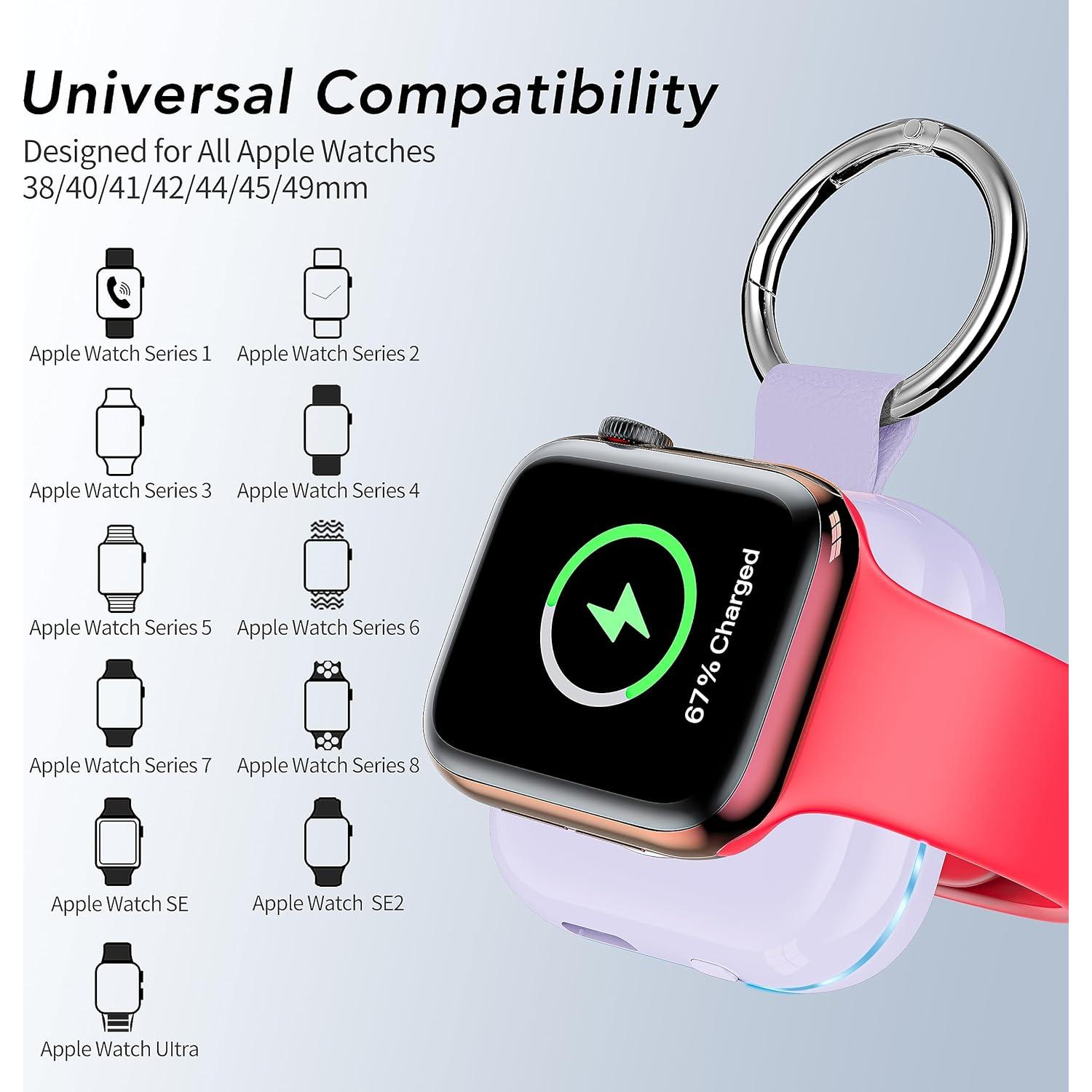 Cargador portátil Apple Watch 1200mAh tipo llavero púrpura