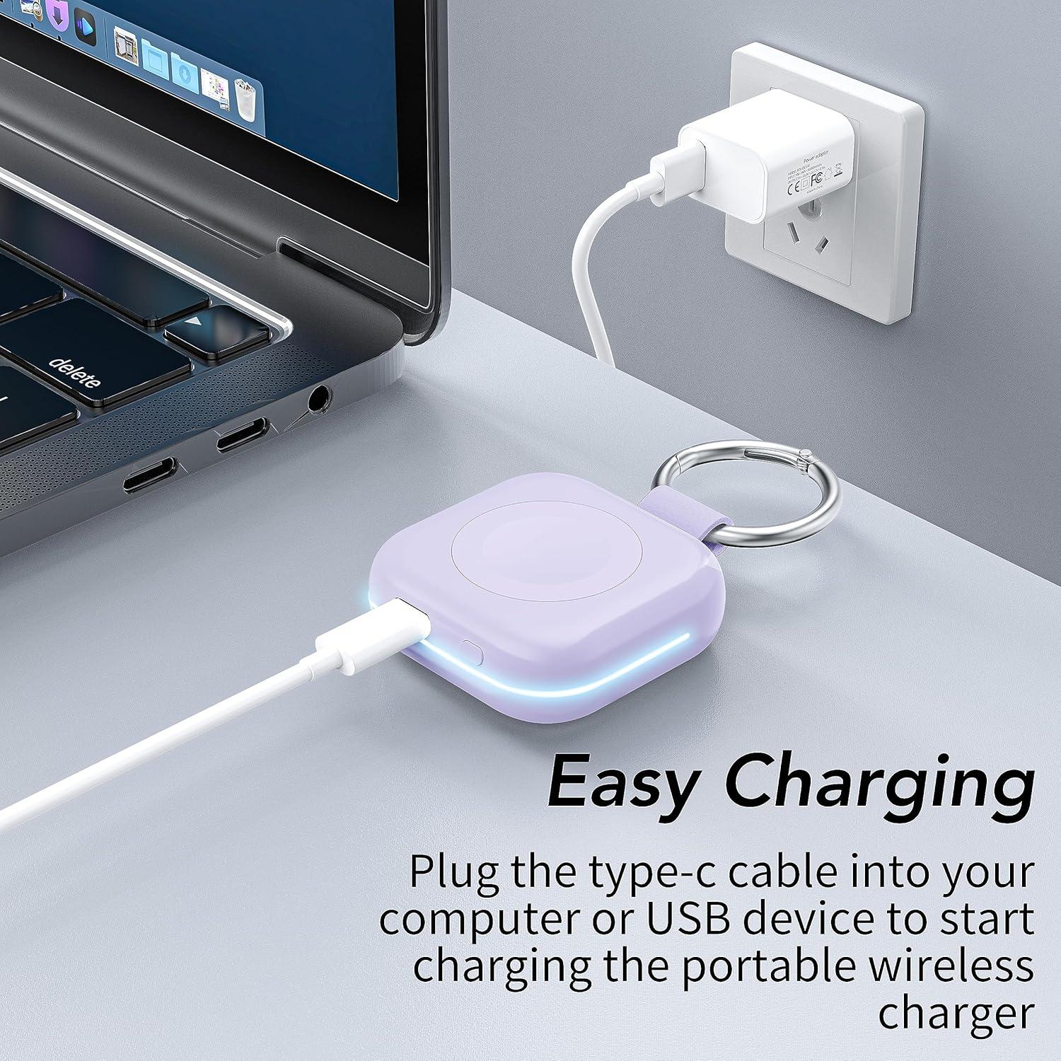 Cargador portátil Apple Watch 1200mAh tipo llavero púrpura