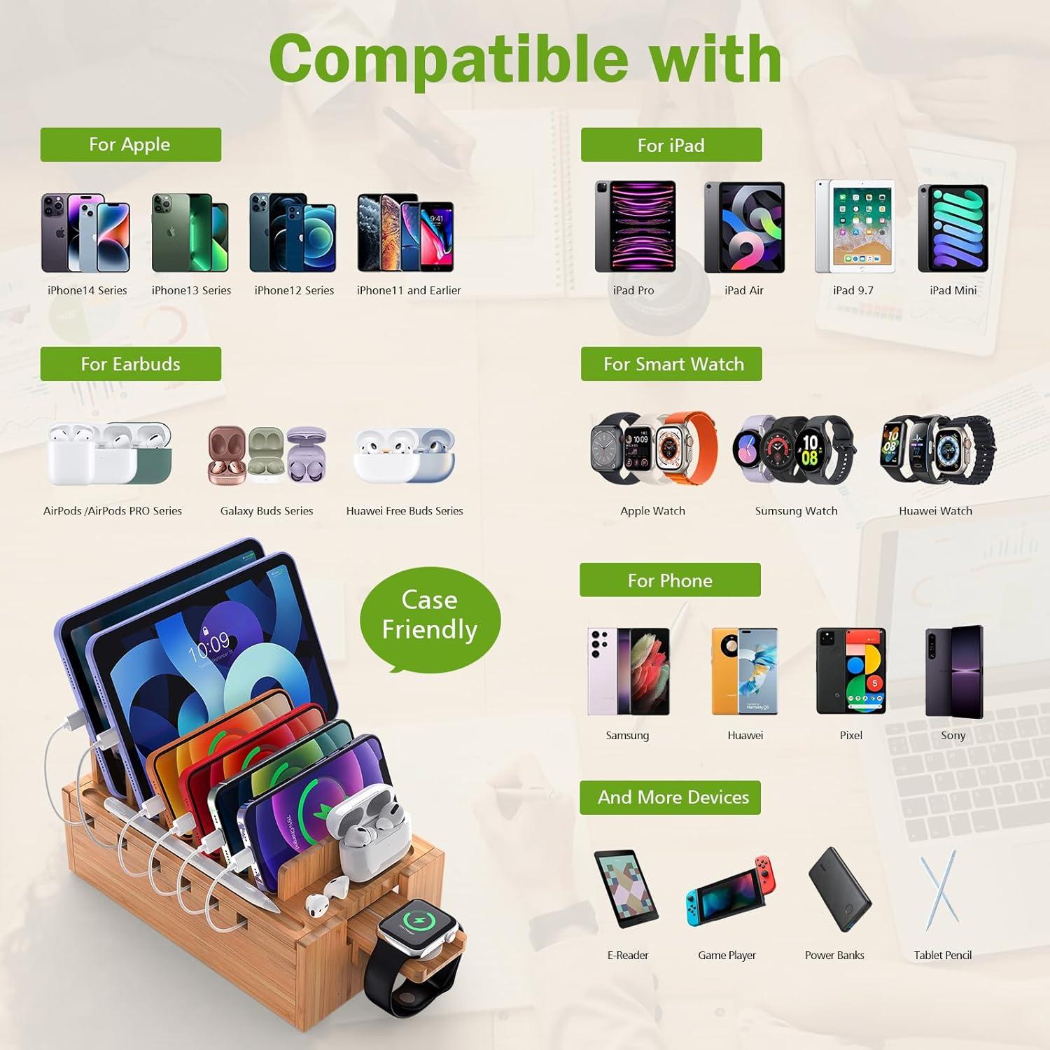 Estación de Carga de Bambú Pezin & Hulin 5 Puertos y Soporte