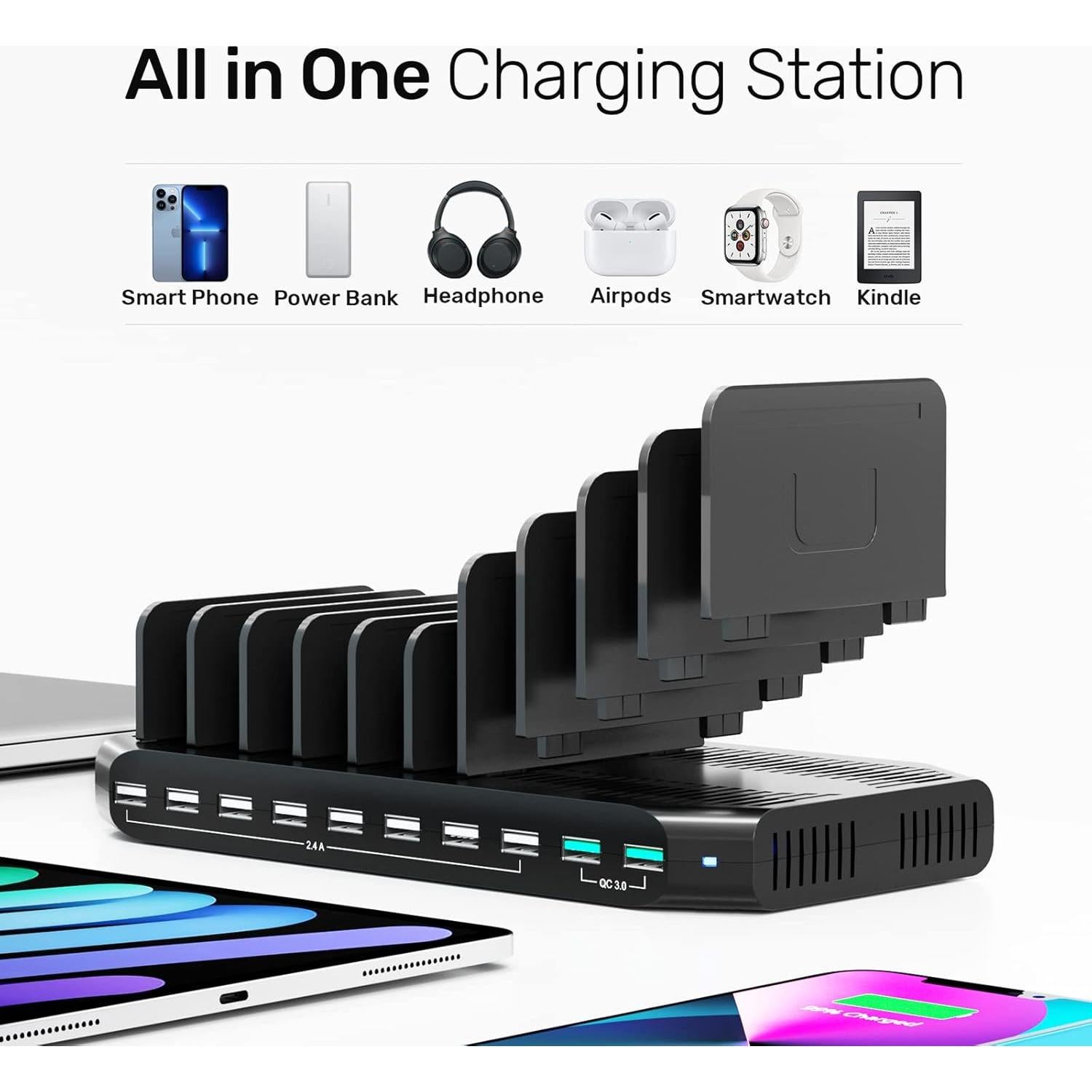 Estación de Carga USB Unitek 10 Puertos Carga Rápida 3.0