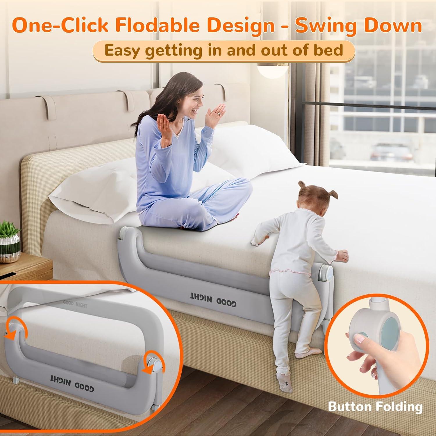 Barandilla de Cama Deeteck 81 cm Ajustable Plegable Gris