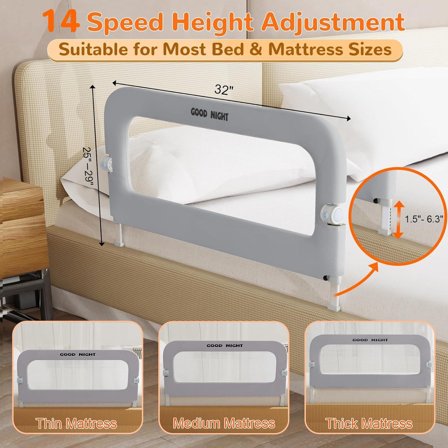 Barandilla de Cama Deeteck 81 cm Ajustable Plegable Gris