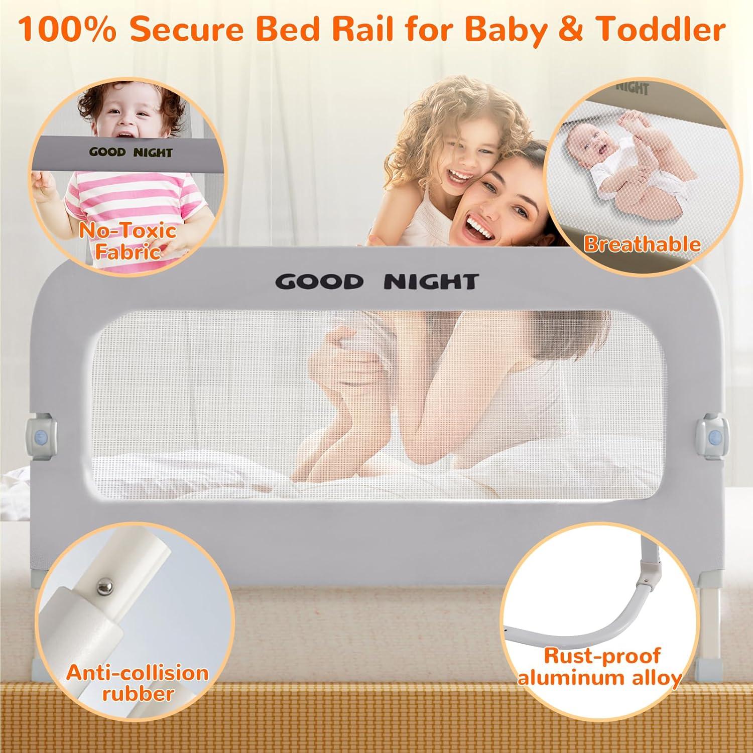 Barandilla de Cama Deeteck 81 cm Ajustable Plegable Gris