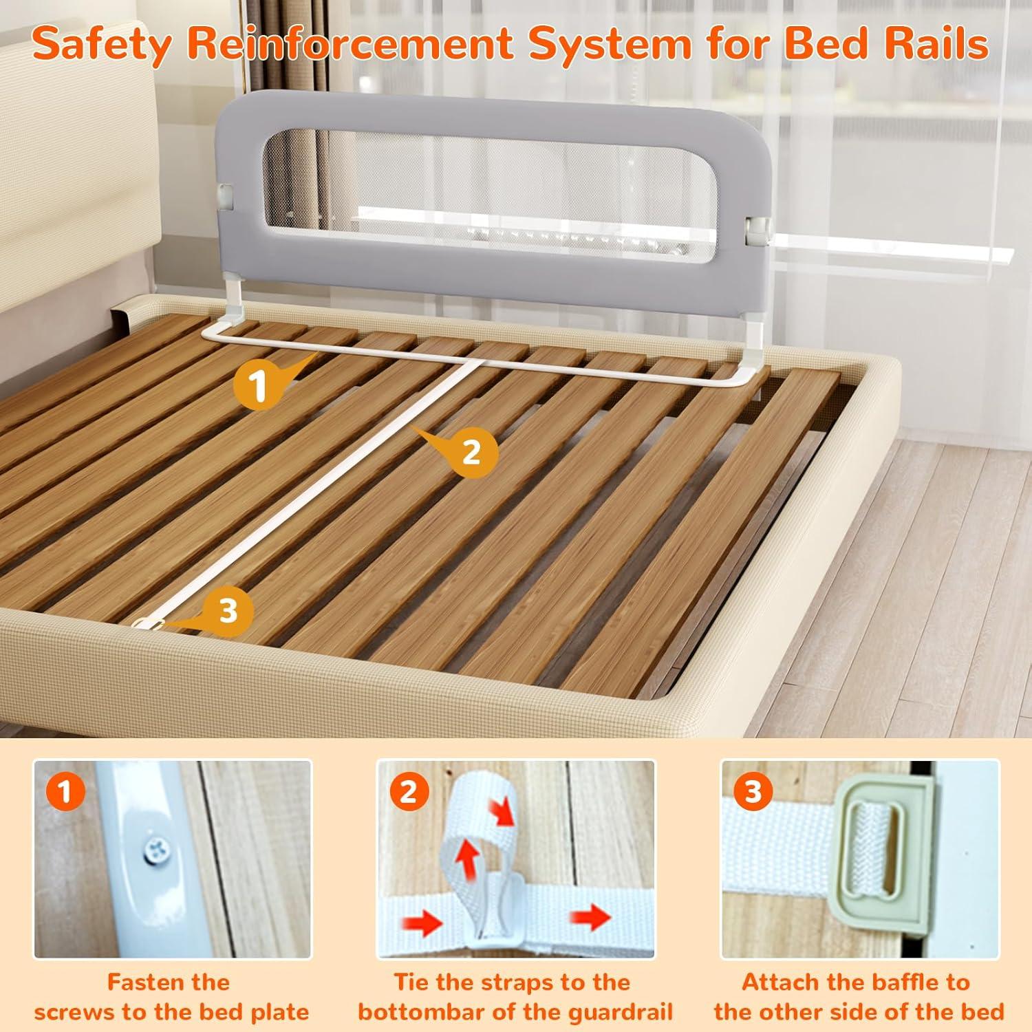 Barandilla de Cama Deeteck 81 cm Ajustable Plegable Gris