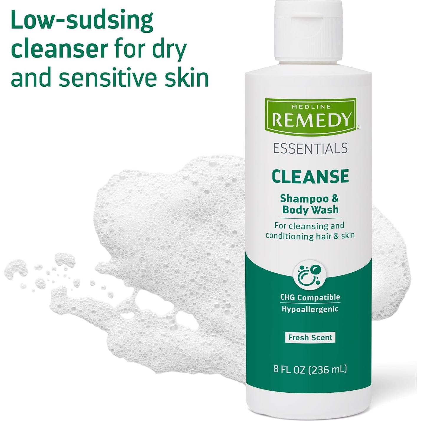 Champú y Gel de Baño Medline Remedy 226g, Aroma Fresco, Hipoalergénico