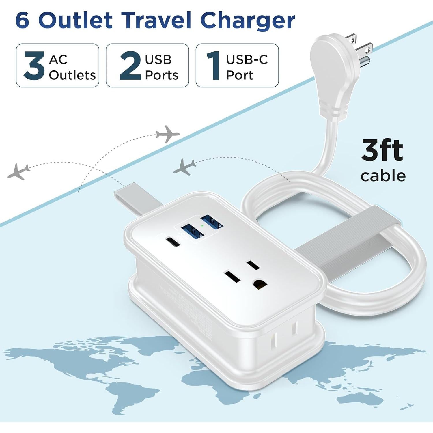 Regleta de Viaje Uncaged Ergonomics 3 Salidas AC 2 USB-C