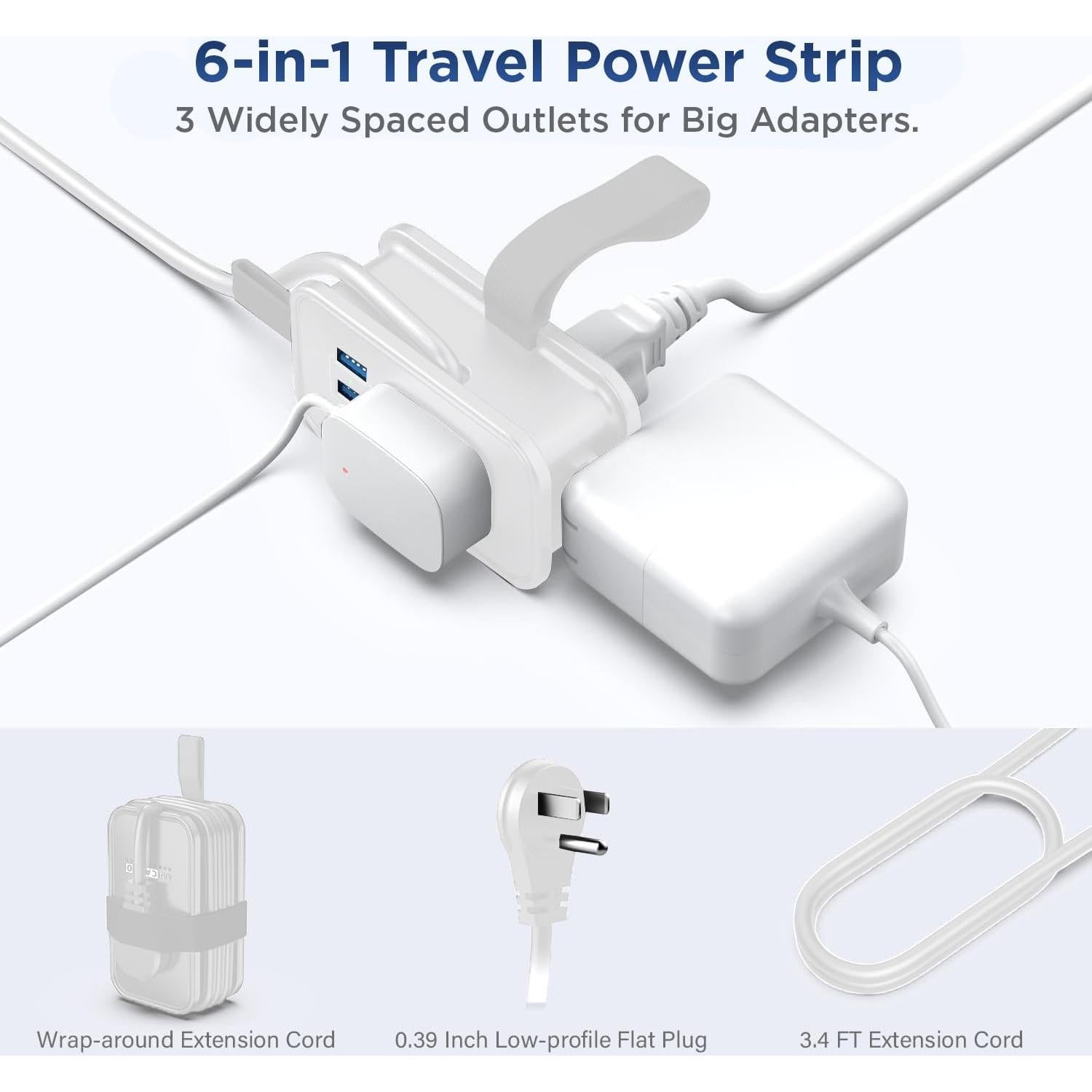 Regleta de Viaje Uncaged Ergonomics 3 Salidas AC 2 USB-C