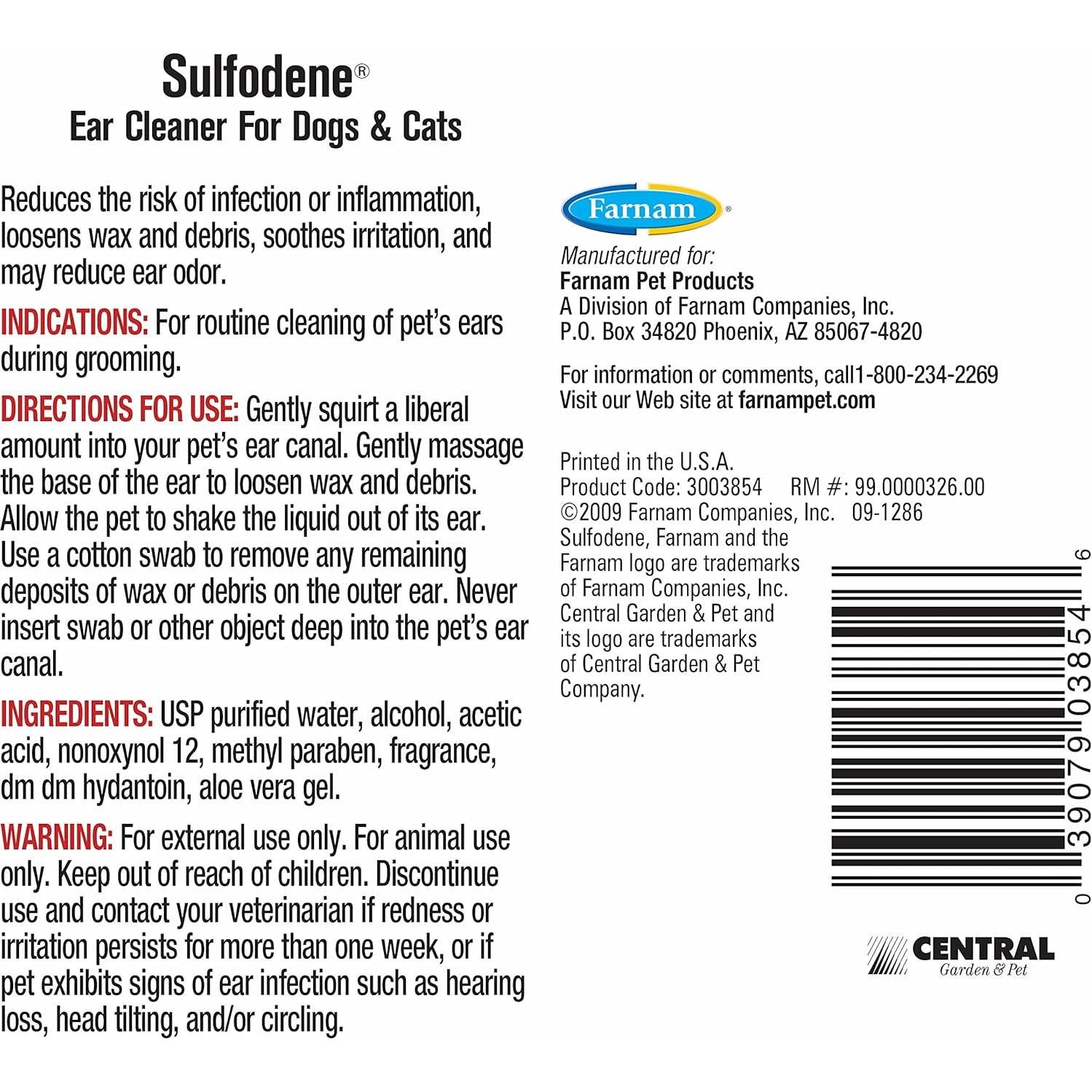 Limpiador de Oídos Antiséptico Sulfodene 113ml para Mascotas
