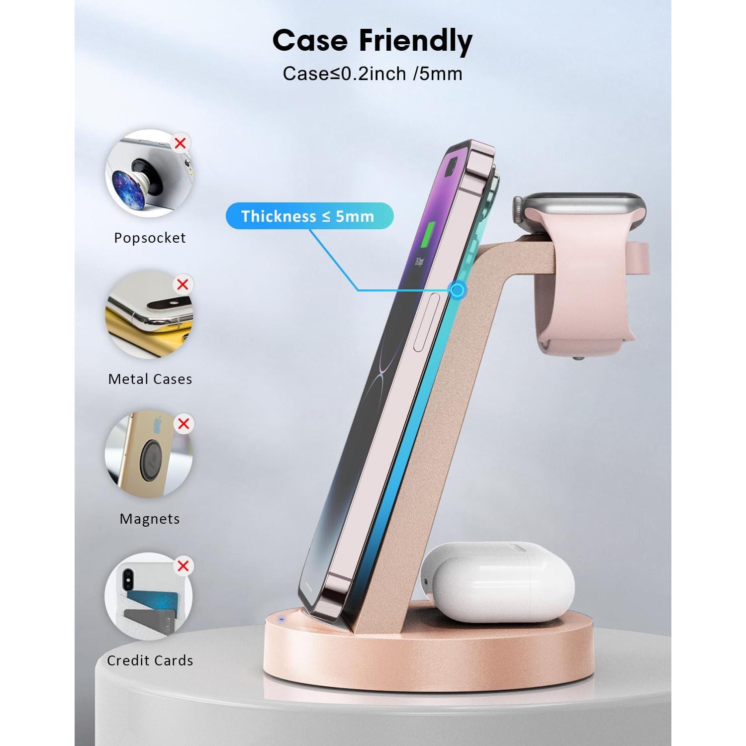 Estación de Carga 3 en 1 REDKJY para iPhone y Apple Watch Rosa