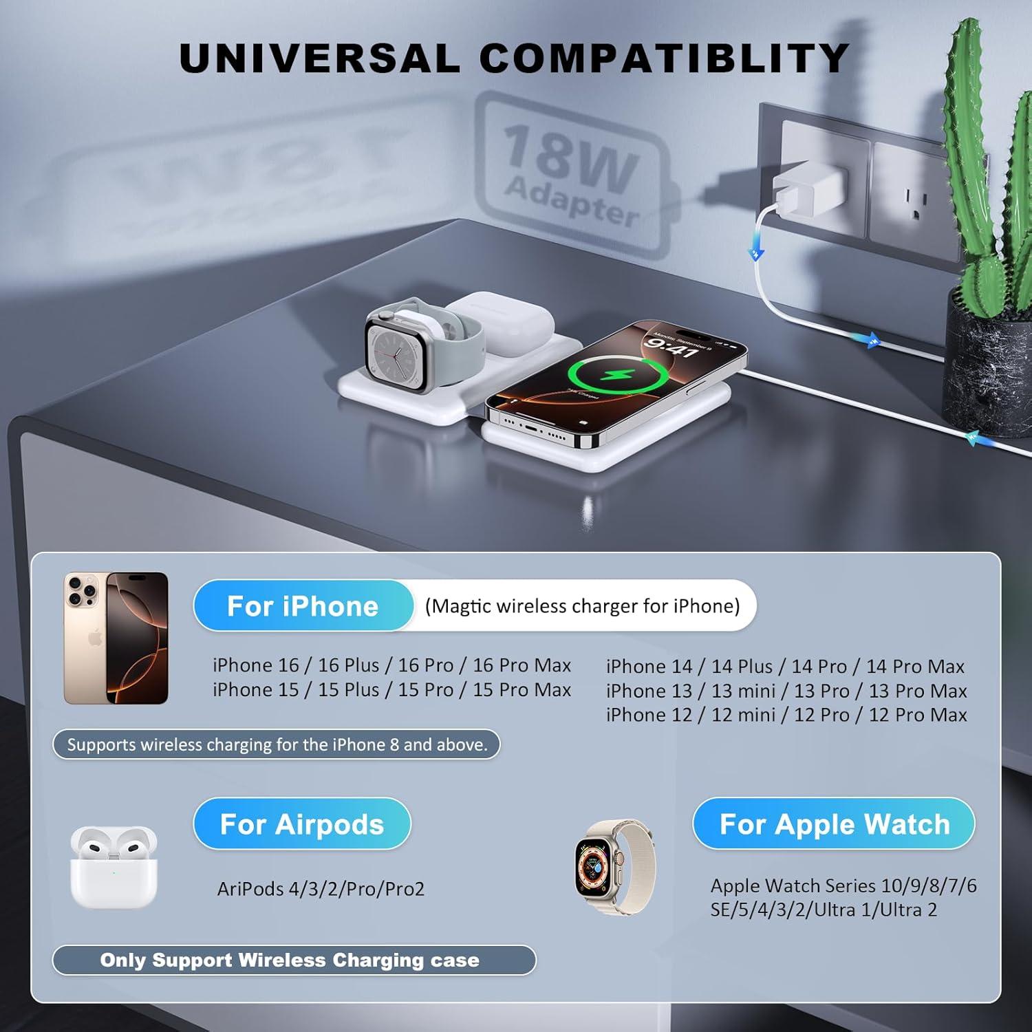 Cargador Inalámbrico 3 en 1 SHEN ZHEN para iPhone 12-16