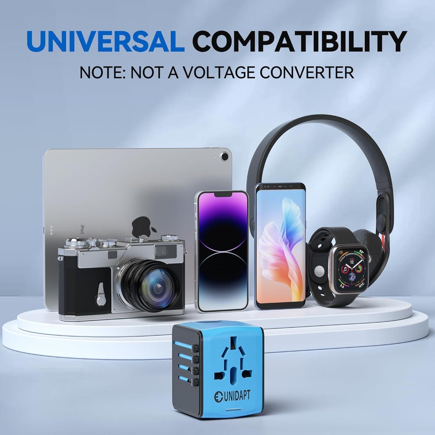Adaptador de Viaje Universal Unidapt 4 USB 2.4A Azul