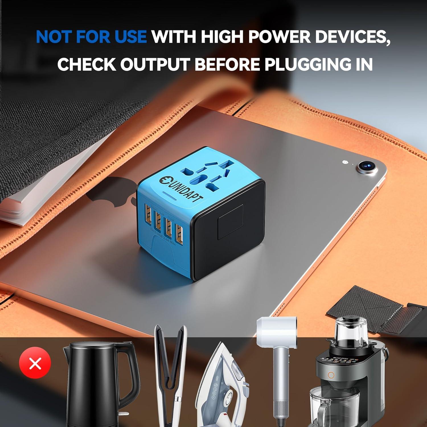 Adaptador de Viaje Universal Unidapt 4 USB 2.4A Azul