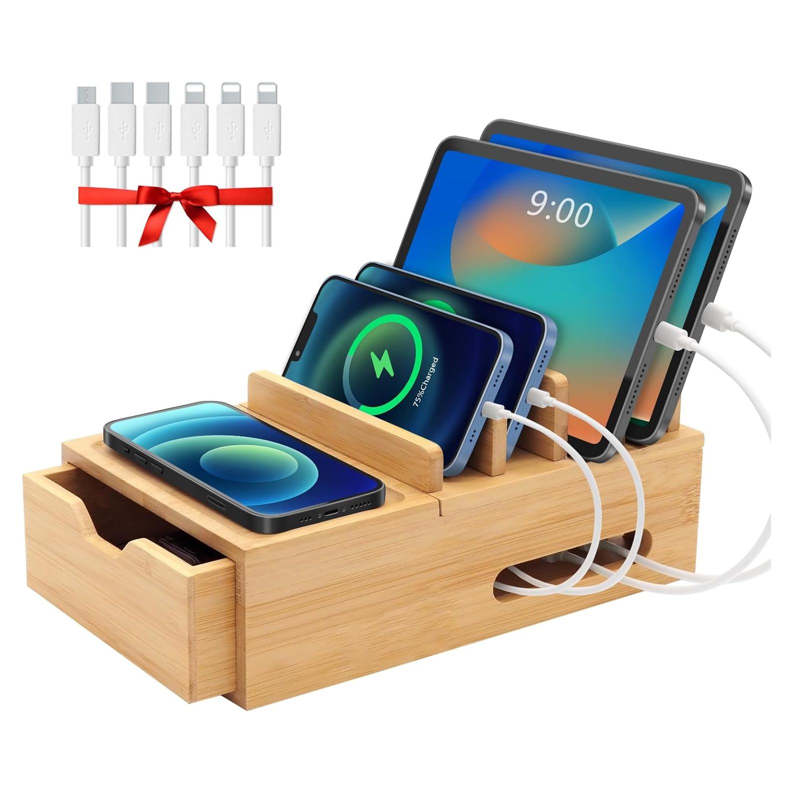 Estación de Carga de Bambú LEOKKARR para 7 Dispositivos