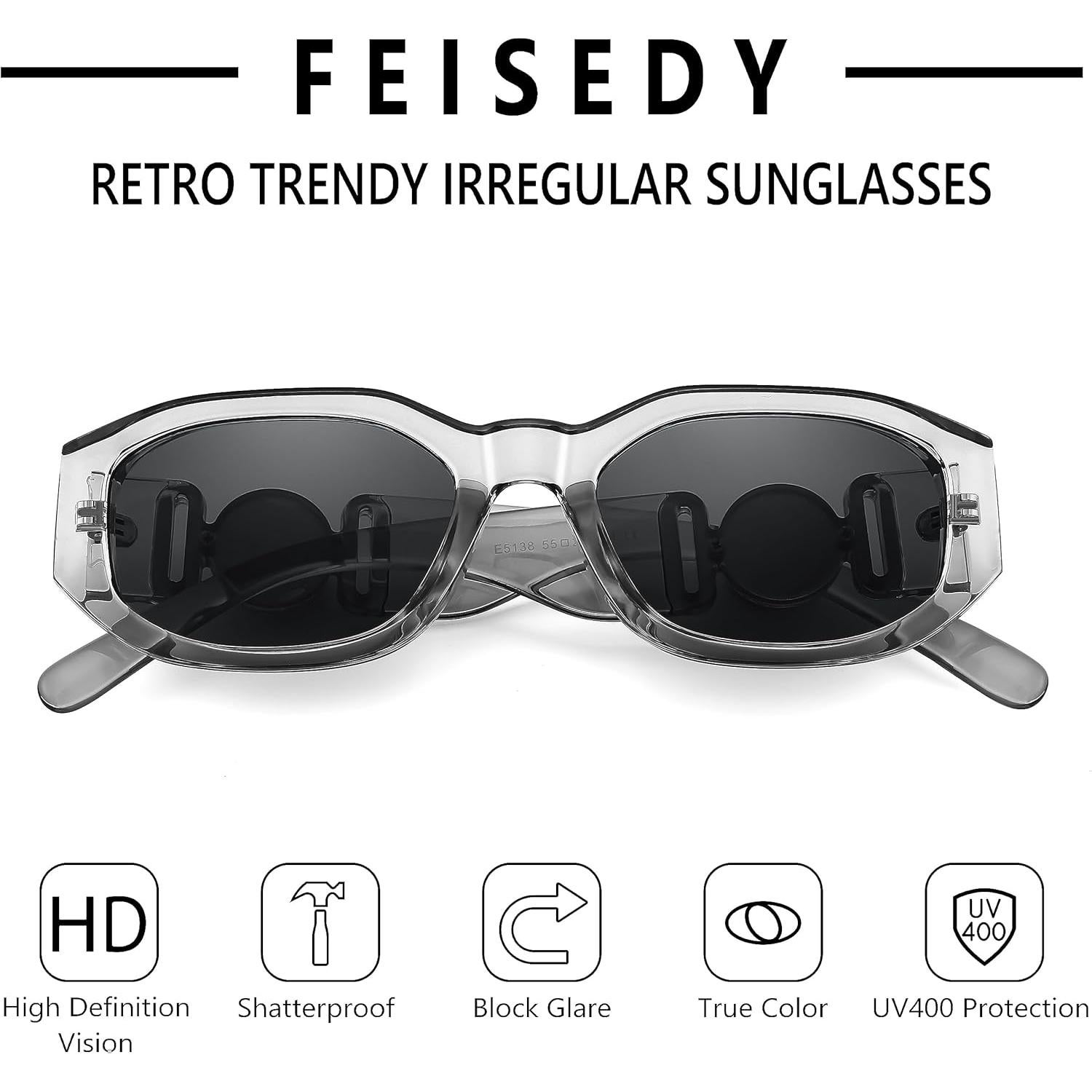 Gafas de Sol FEISEDY Retro 54mm UV400 Unisex Gris
