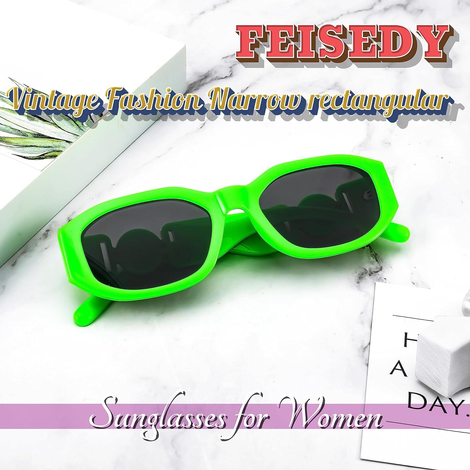 Gafas de Sol Retro FEISEDY 54mm Marco Verde Fluorescente