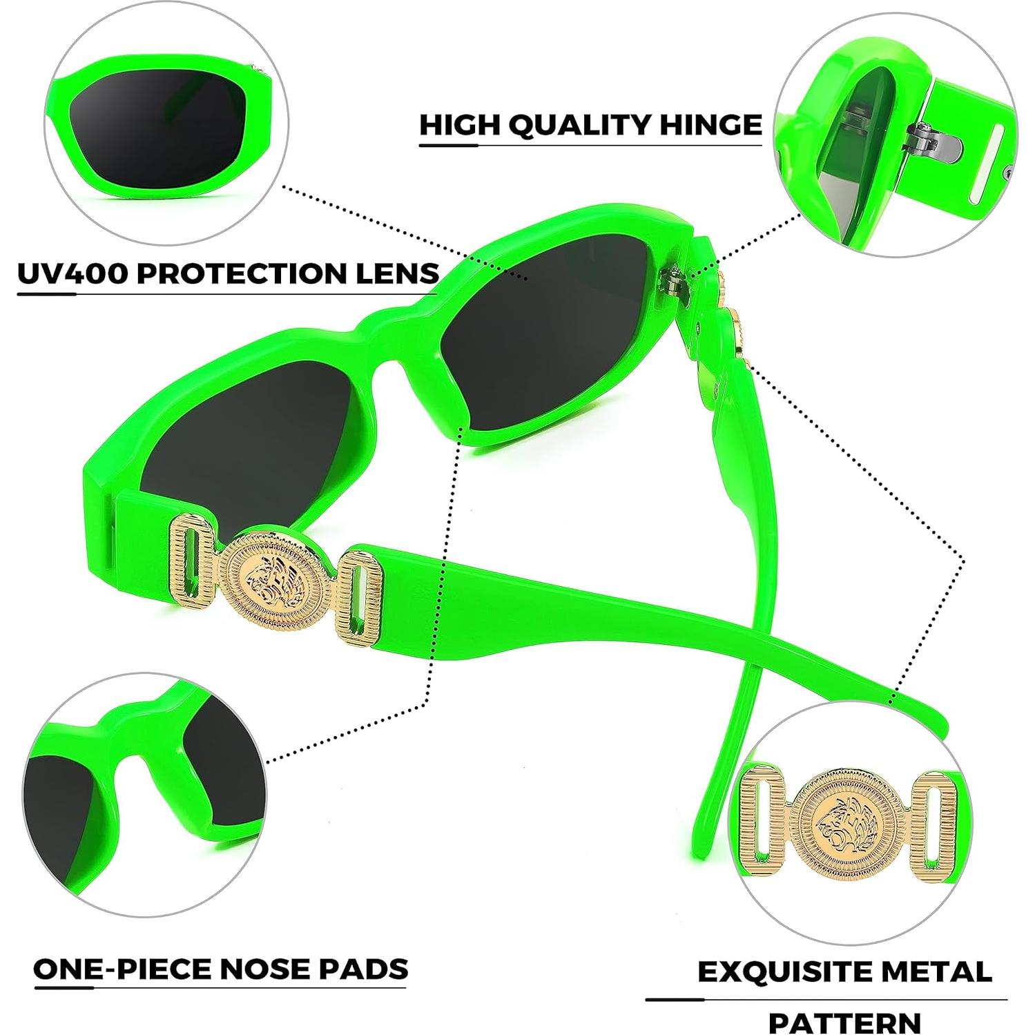 Gafas de Sol Retro FEISEDY 54mm Marco Verde Fluorescente