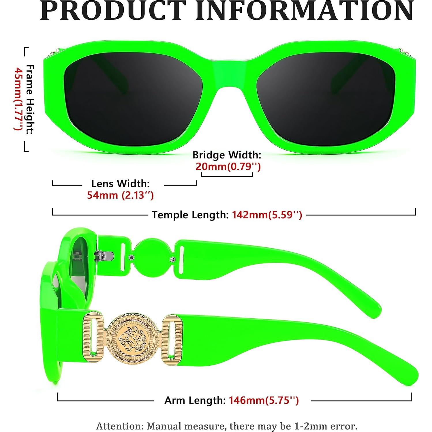 Gafas de Sol Retro FEISEDY 54mm Marco Verde Fluorescente