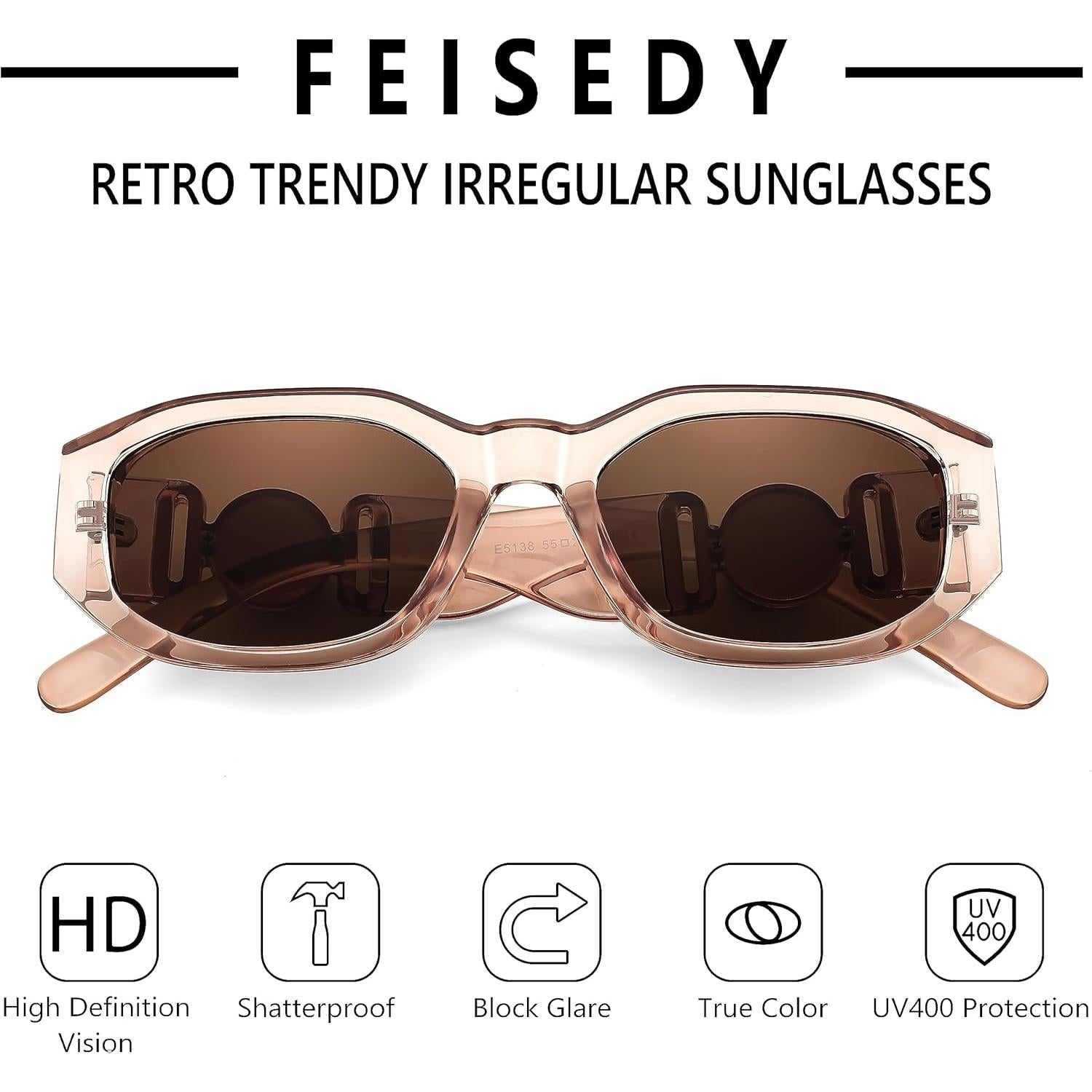 Gafas de Sol Retro FEISEDY 54mm UV400 Unisex Champagne