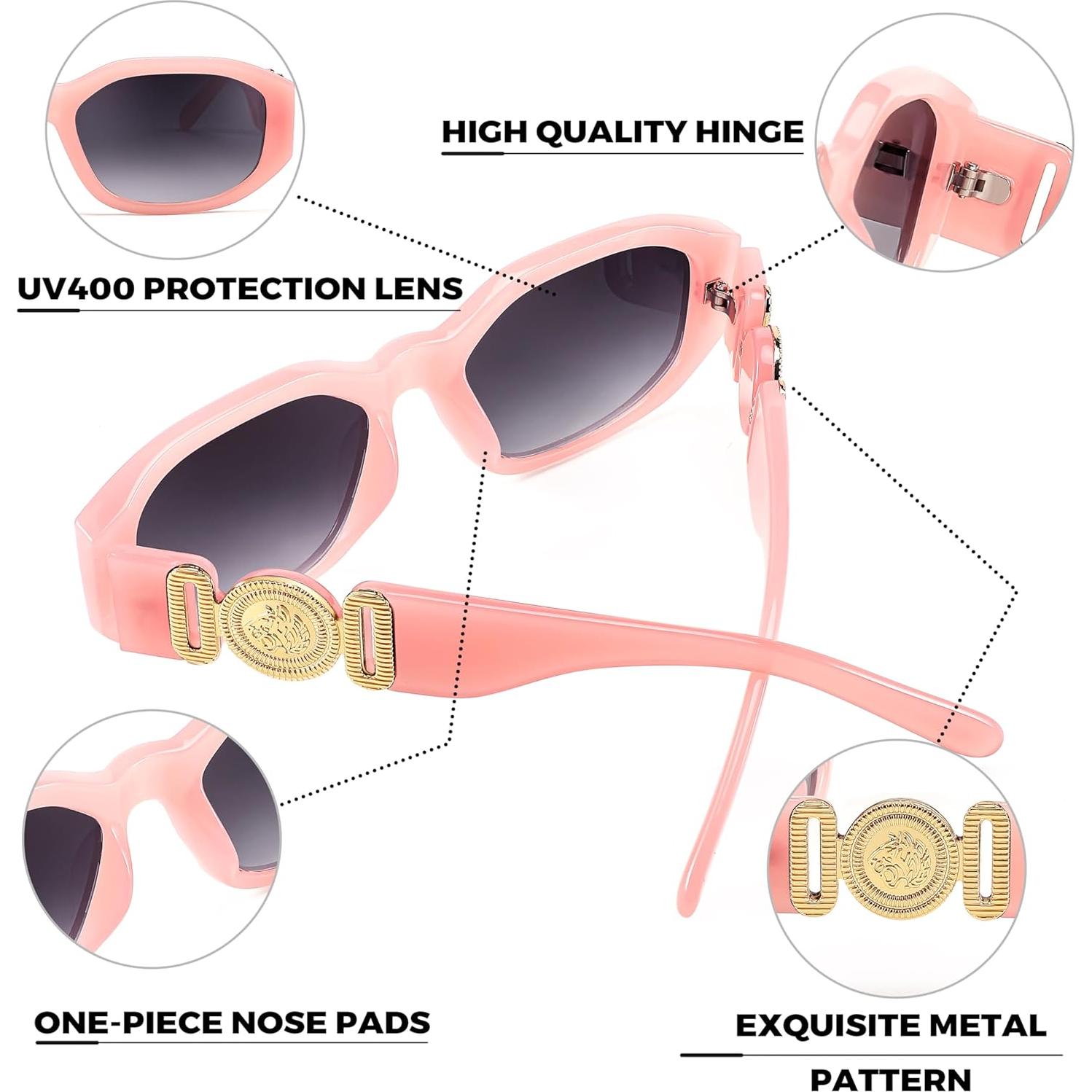 Gafas de Sol Retro FEISEDY B2322 UV400 Rosa Gris