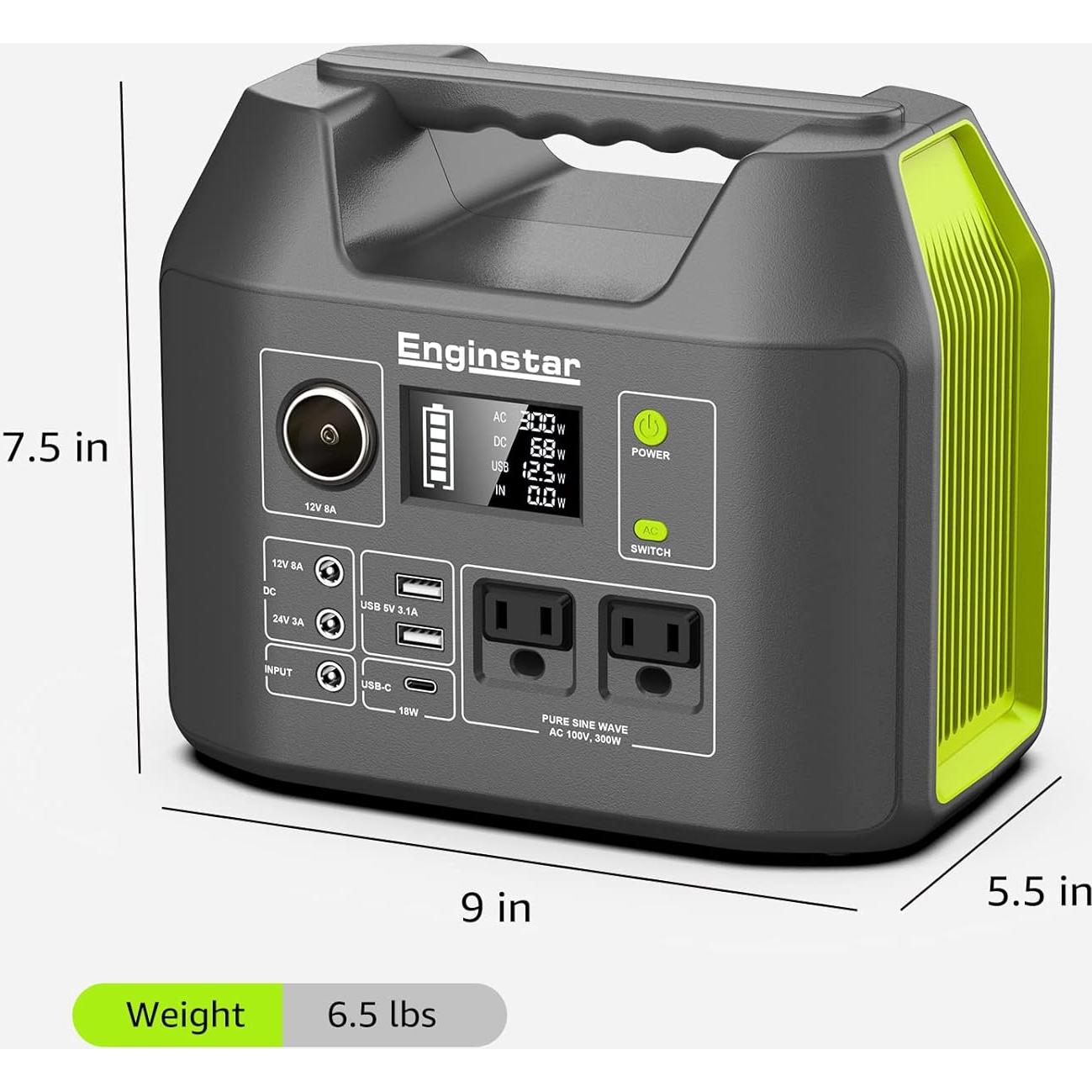 Generador Solar EnginStar R300 296Wh 300W Portátil Verde