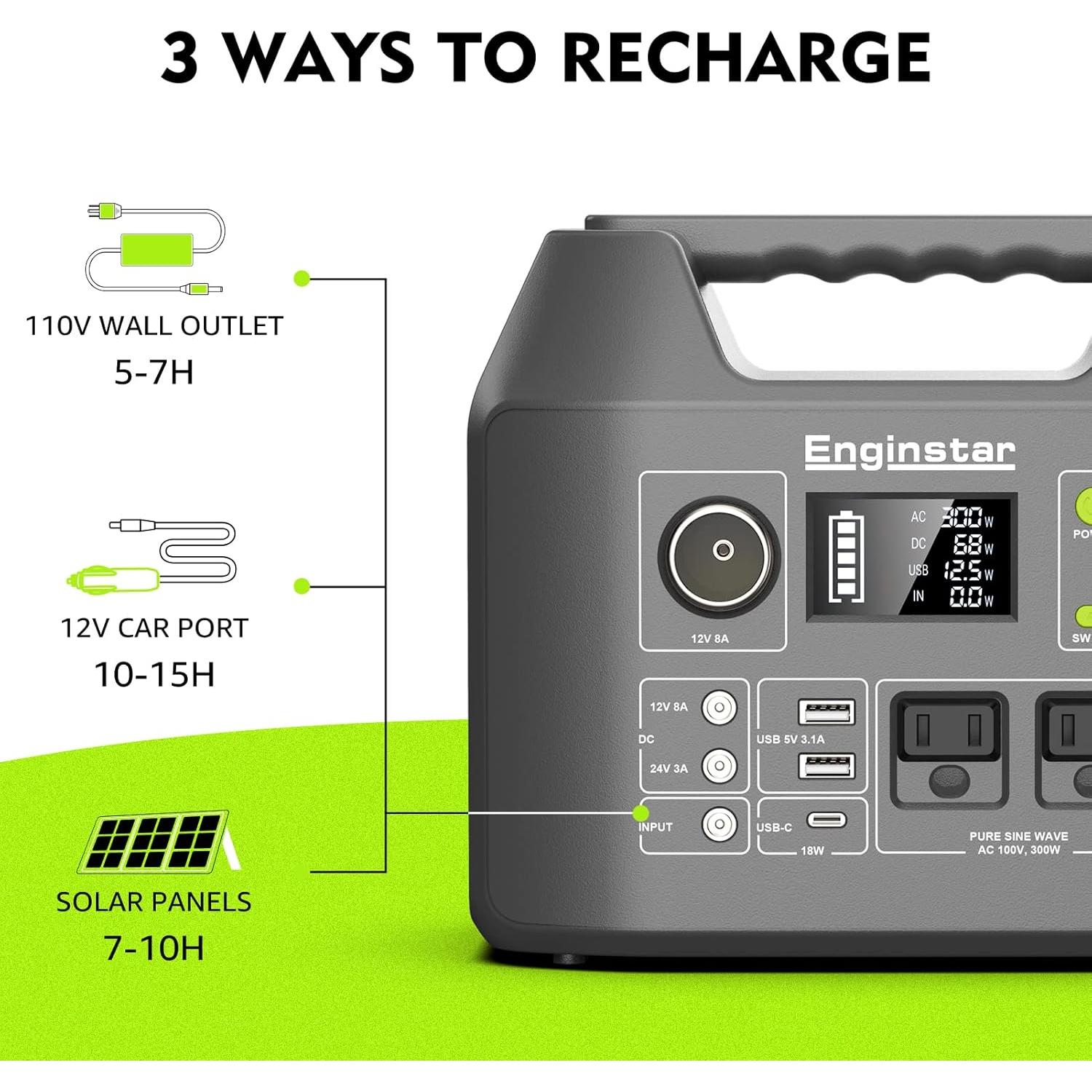 Generador Solar EnginStar R300 296Wh 300W Portátil Verde