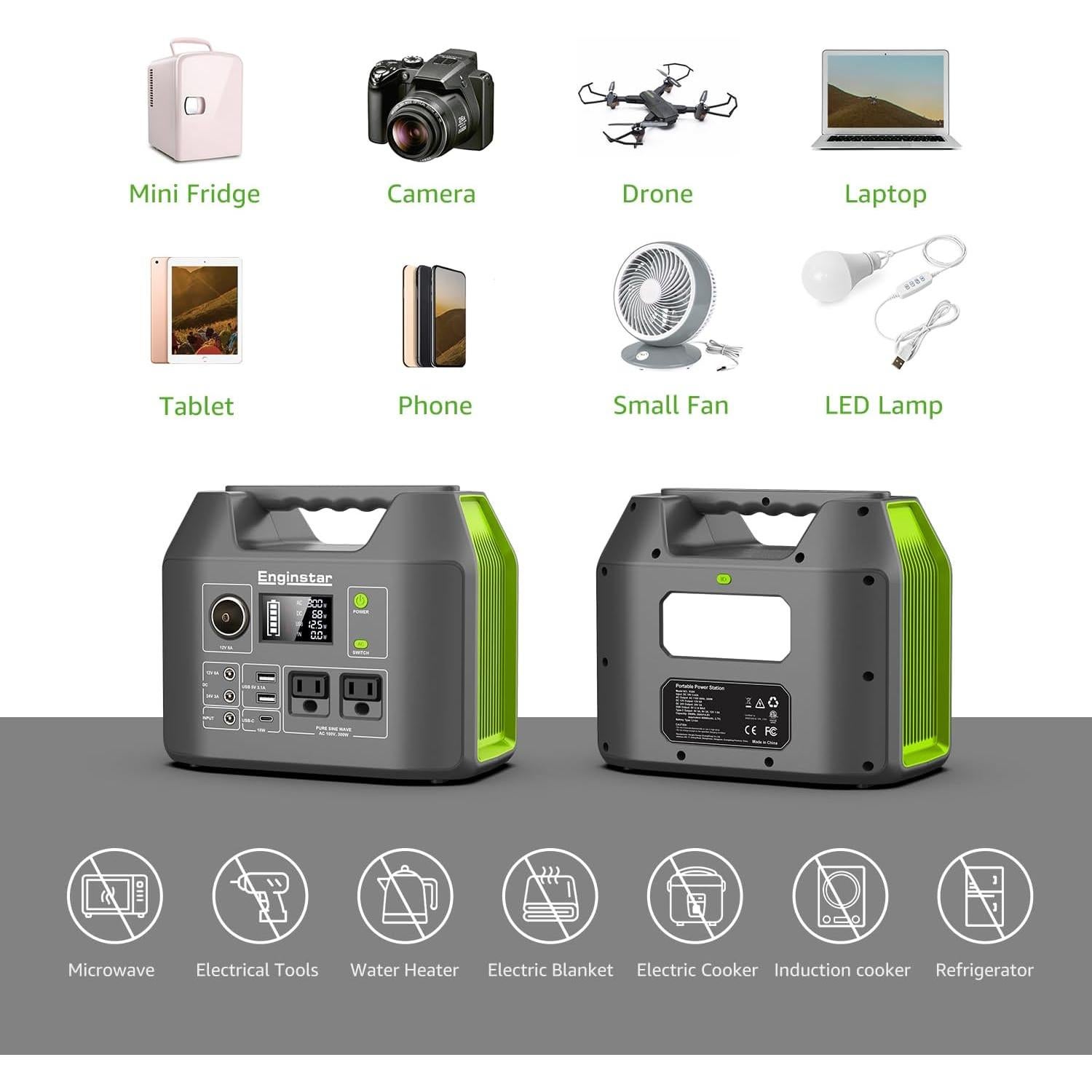 Generador Solar EnginStar R300 296Wh 300W Portátil Verde