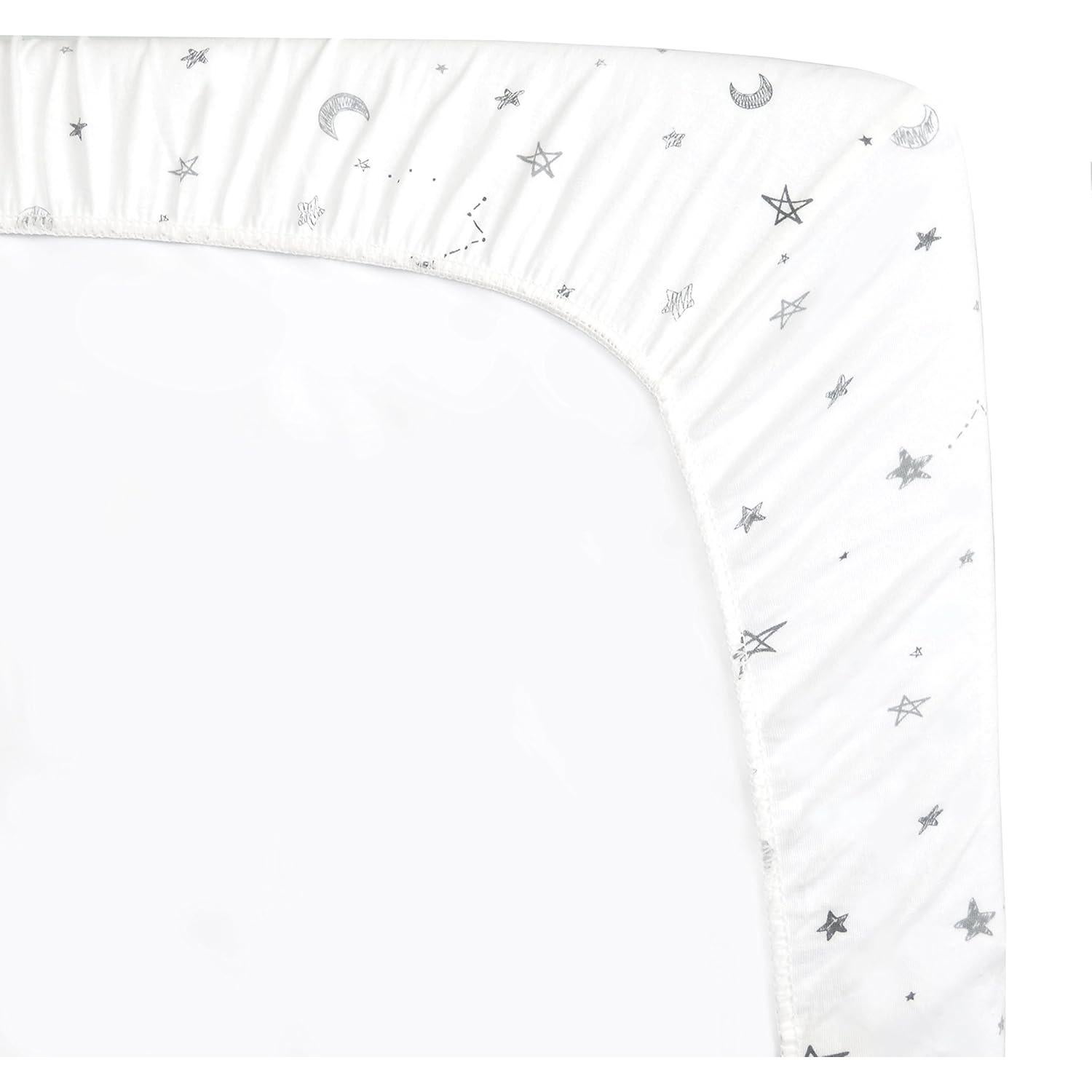 Sábana Ajustable TL Care 100% Algodón Estrellas y Lunas Grises